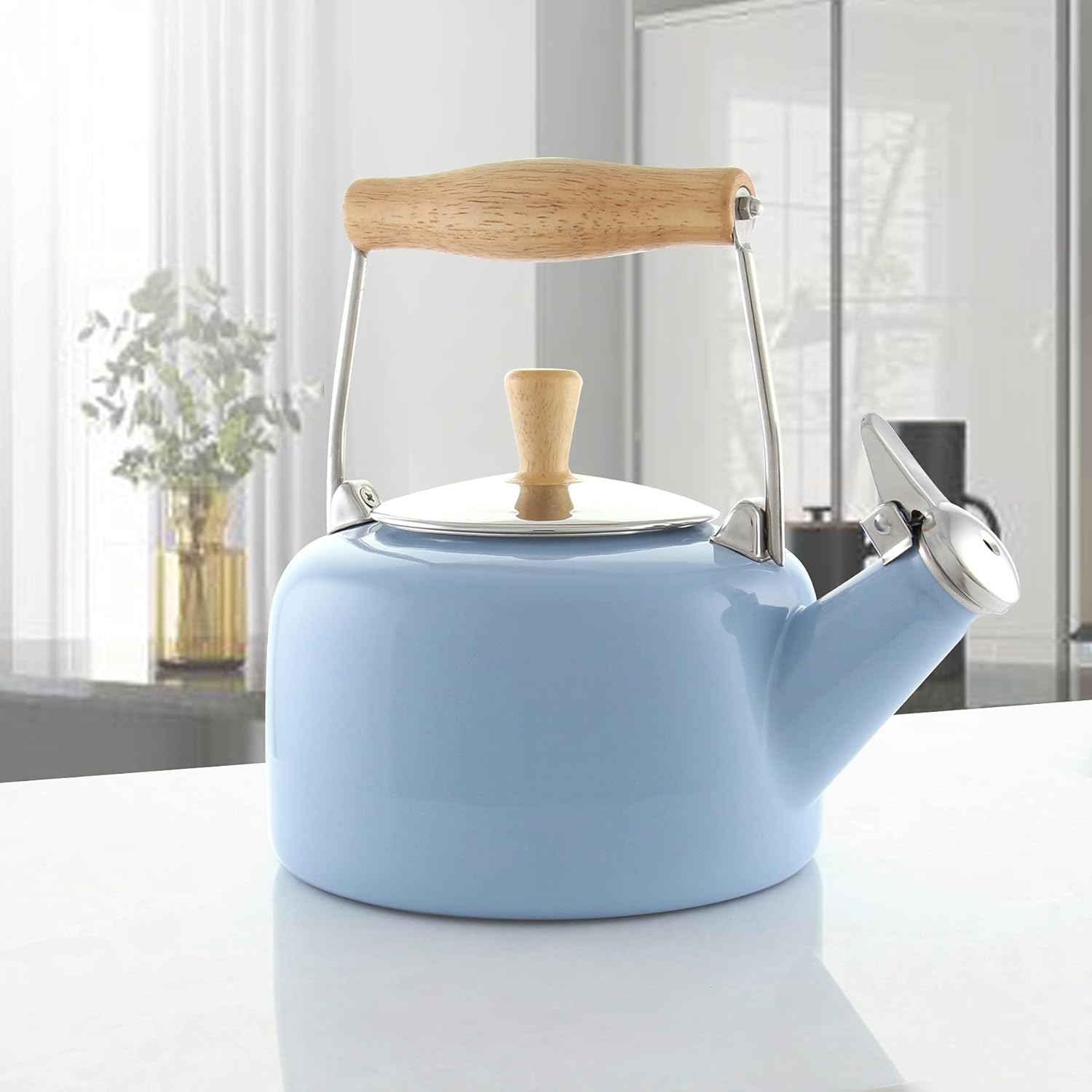 Chantal SVEN Enamel on Steel Whistling Teakettle - 1.4 quarts - Glacier Blue