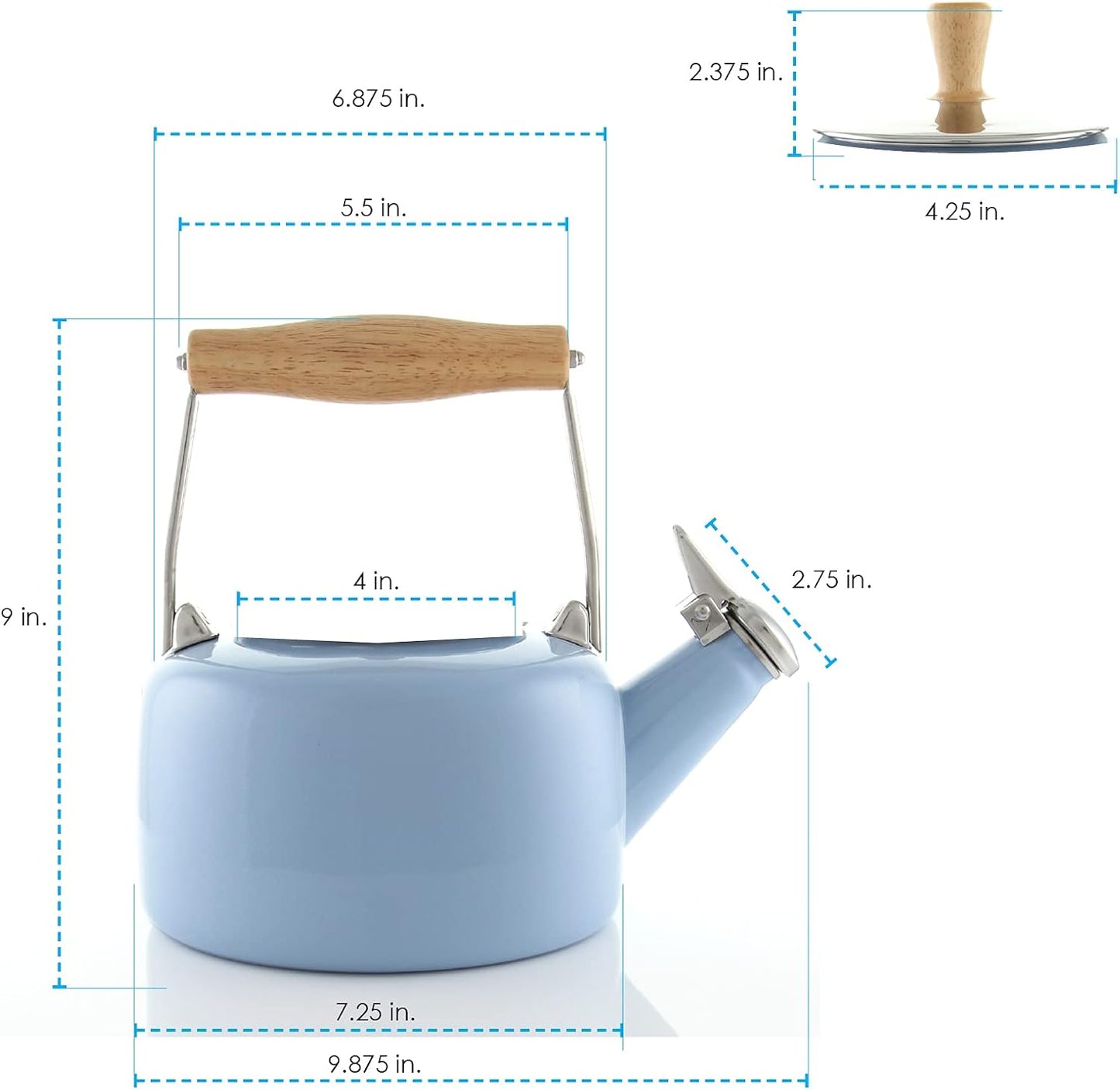 Chantal SVEN Enamel on Steel Whistling Teakettle - 1.4 quarts - Glacier Blue