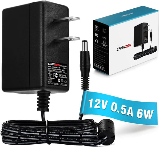 Chanzon 12V 0.5A Power Supply Adapter - AC/DC Switching Transformer for Wall Outlet - 12VDC 500mA Output - Universal Input 100-240V