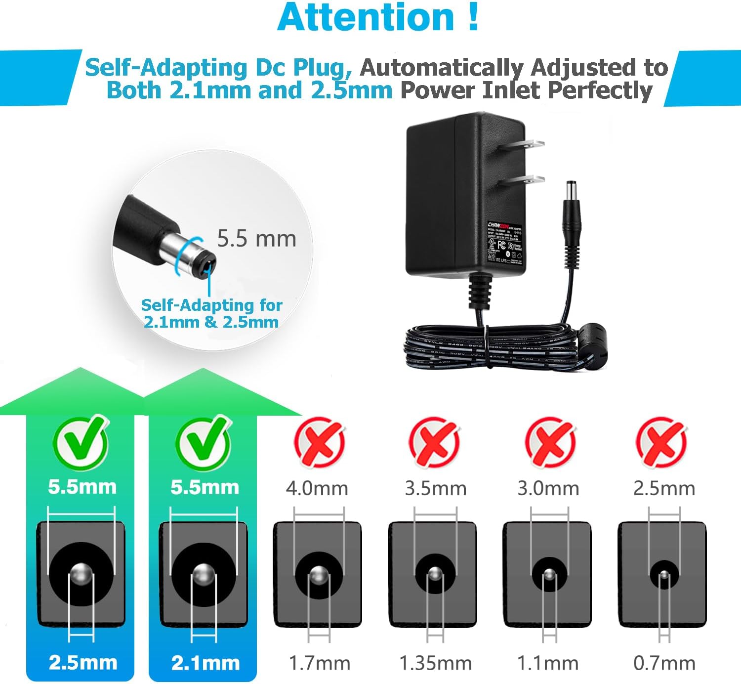 Chanzon 12V 0.5A Power Supply Adapter - AC/DC Switching Transformer for Wall Outlet - 12VDC 500mA Output - Universal Input 100-240V
