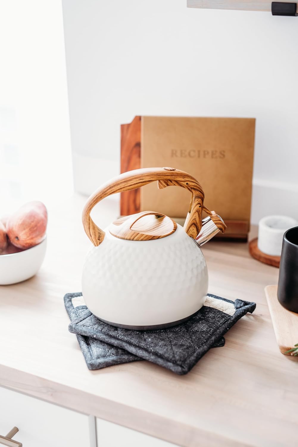 Charcoal Grey Linen-Cotton Oven Mitt & Pot Holders Set - Heat Resistant Gloves for Kitchen Cooking & Grilling, Complete Protection (Set of 3)