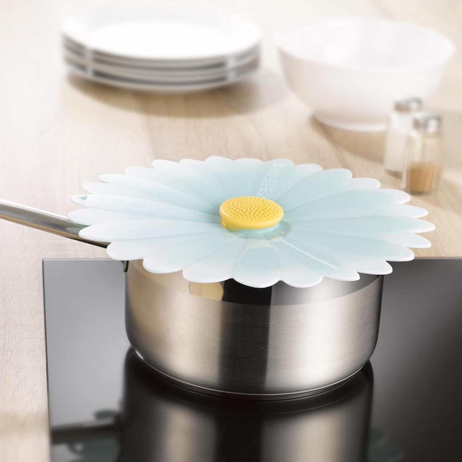 Charles Viancin Daisy Silicone Lid 11'' Airtight Seal for Food Storage and Cooking - Aqua Color - BPA-Free - Oven, Microwave, Freezer, Stovetop and Dishwasher Safe