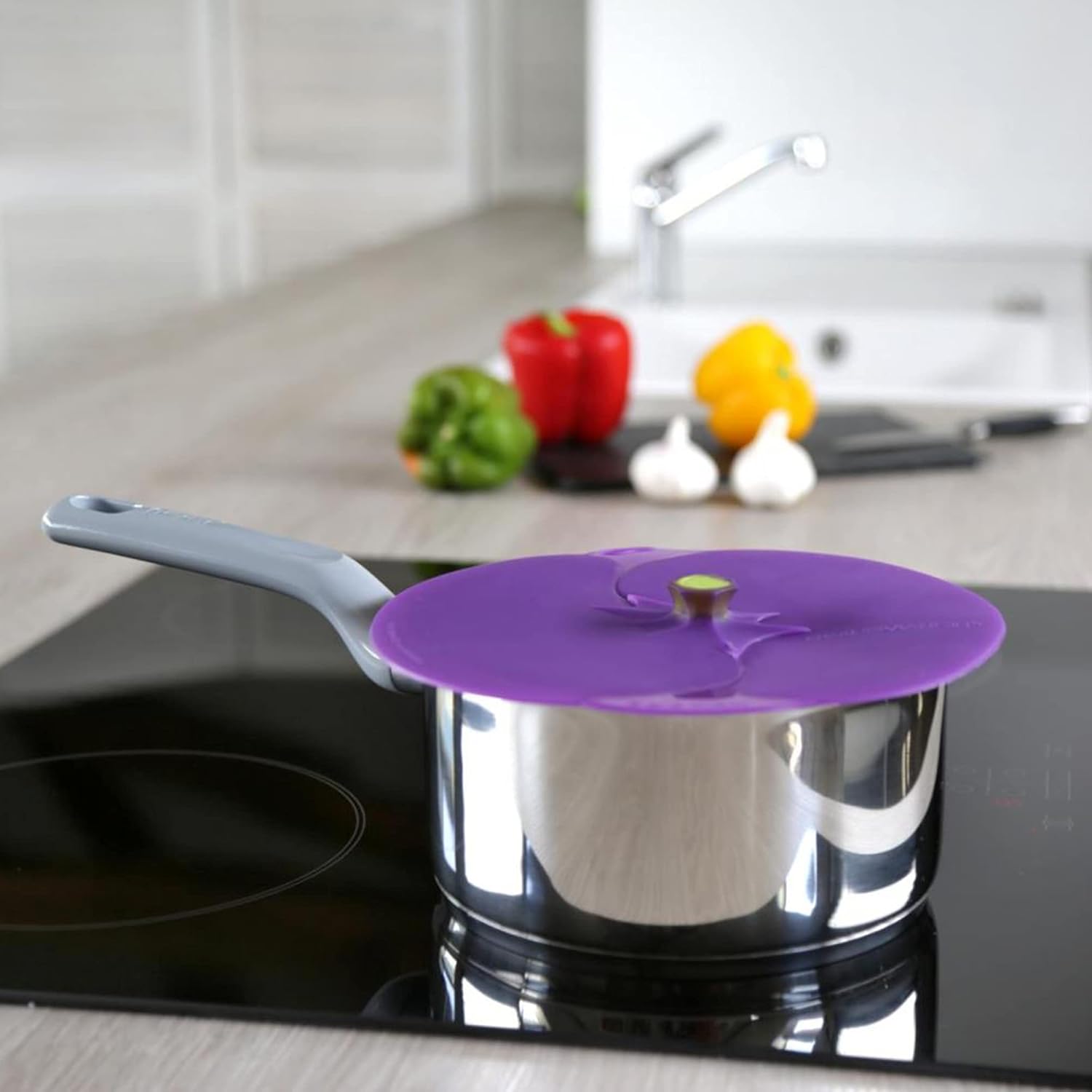 Charles Viancin Eggplant Silicone Lid - 8''/20cm - Airtight Seal - BPA-Free - Oven, Microwave, Freezer, Stovetop, Dishwasher Safe