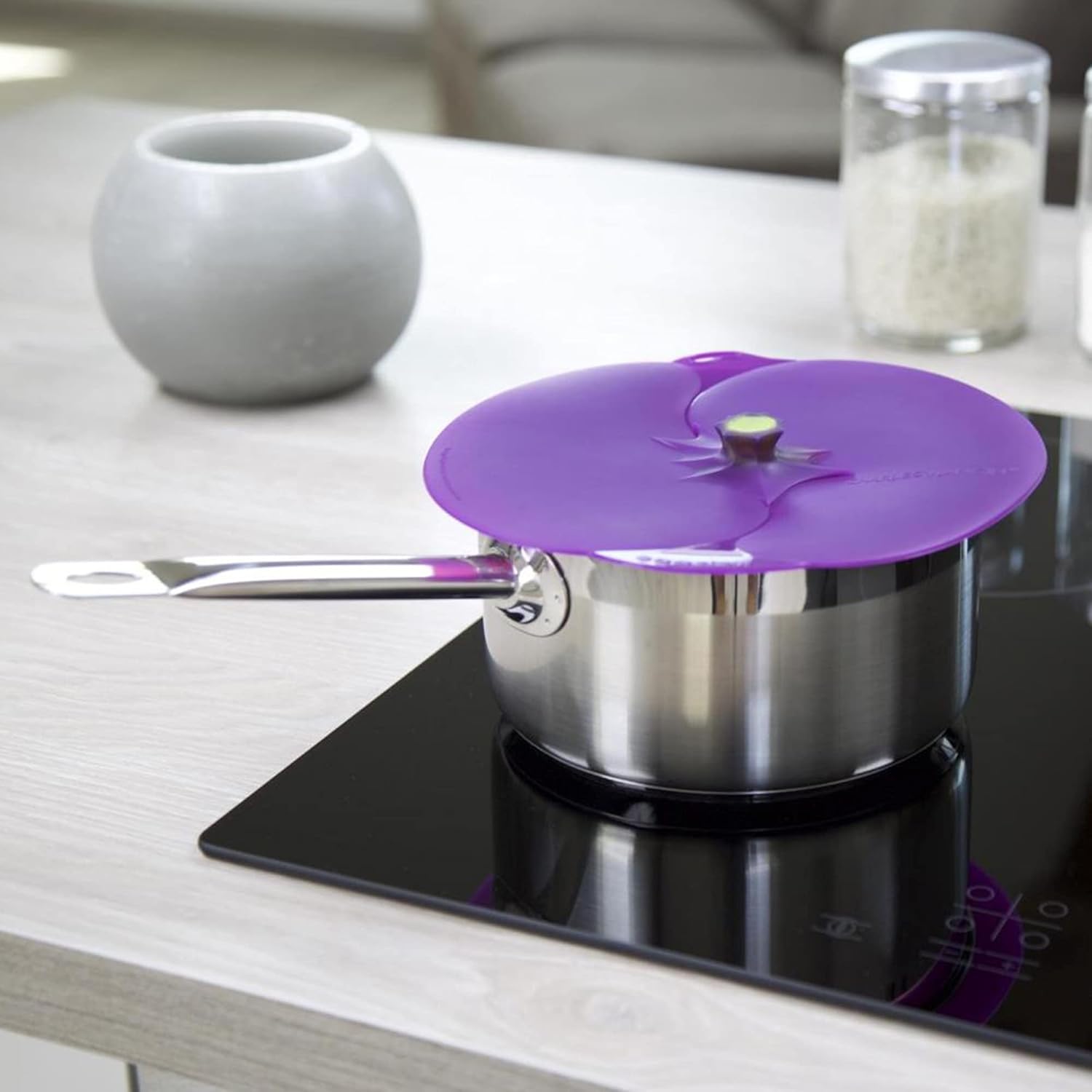 Charles Viancin Eggplant Silicone Lid - 8''/20cm - Airtight Seal - BPA-Free - Oven, Microwave, Freezer, Stovetop, Dishwasher Safe