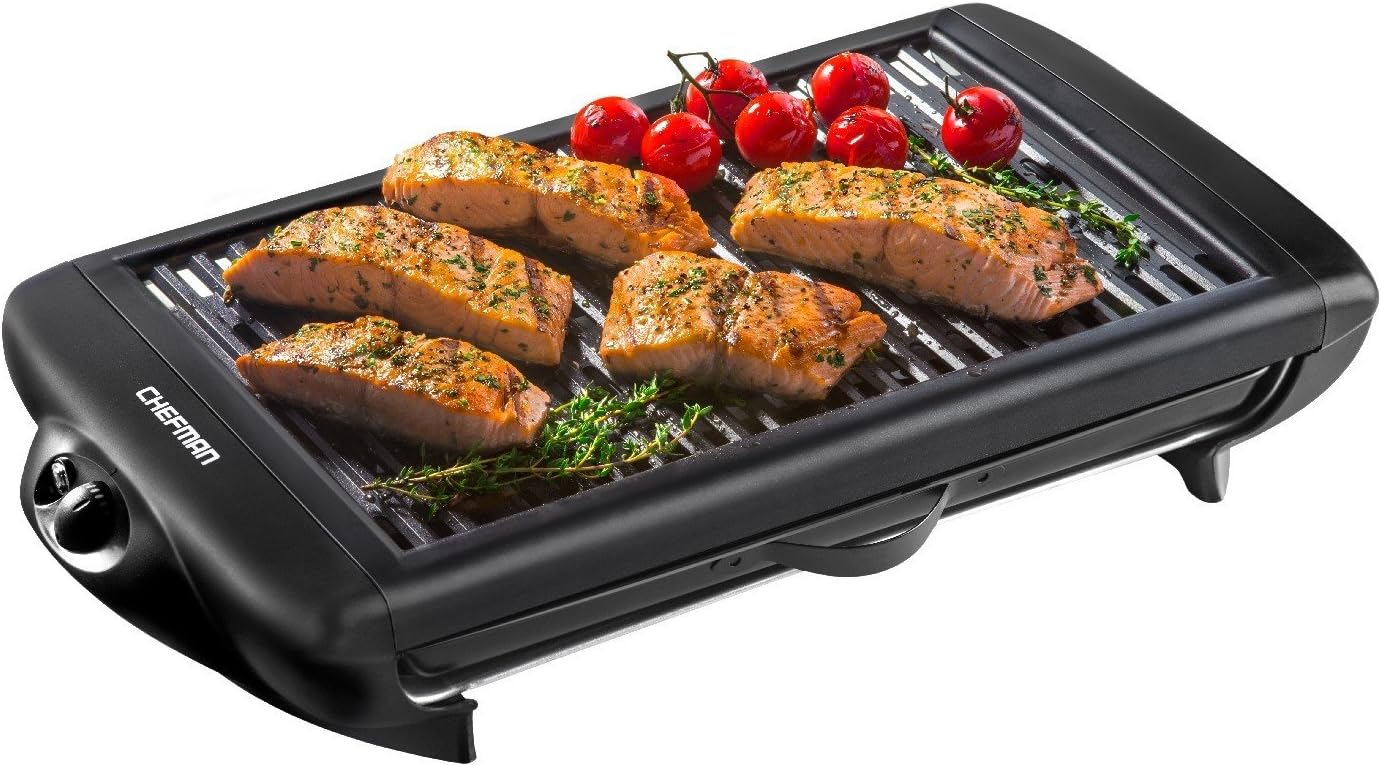 Chefman Electric Smokeless Indoor Grill with Adjustable Temperature Control and Non-Stick Cooking Surface - Dishwasher Safe, Black