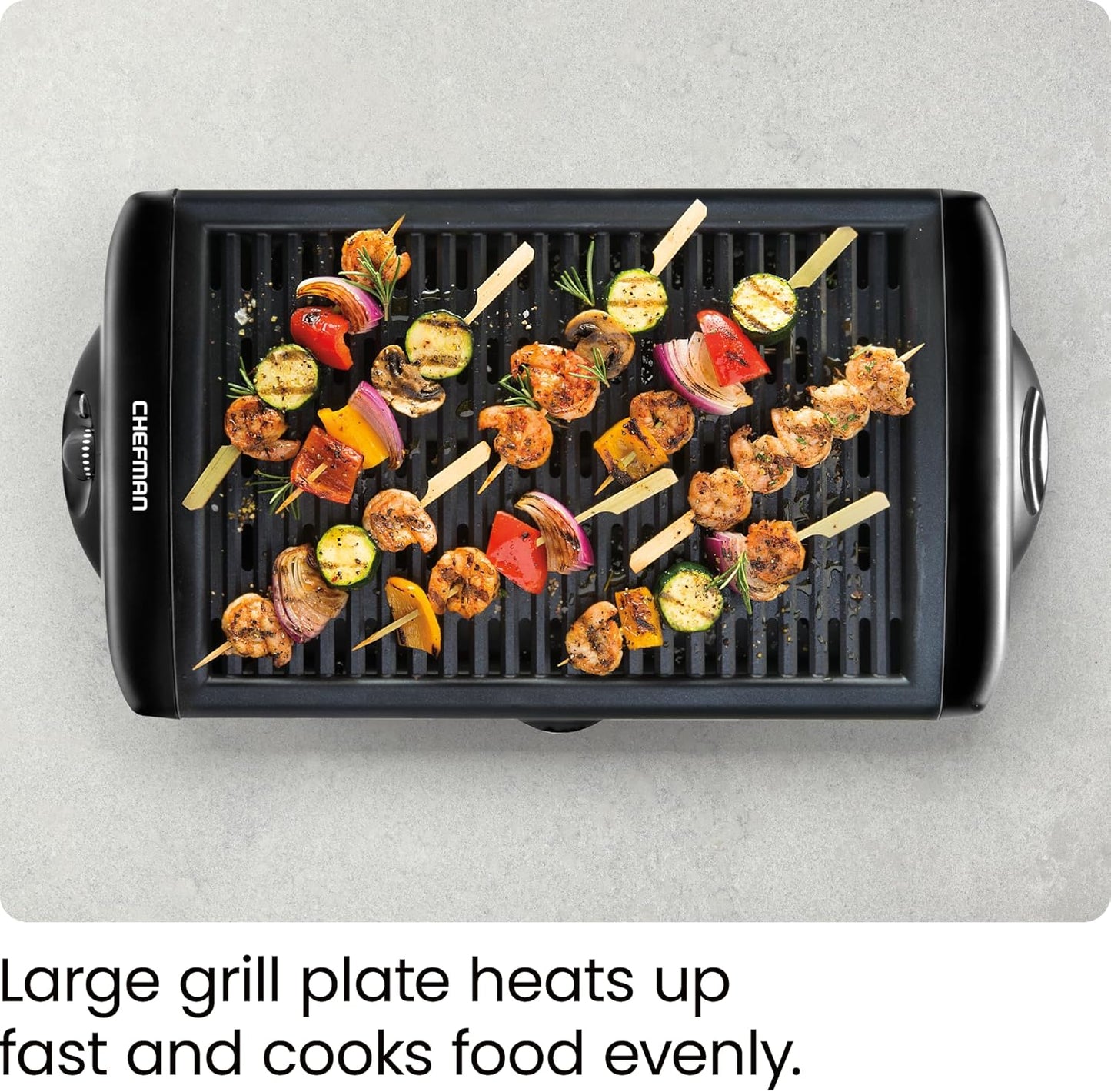 Chefman Electric Smokeless Indoor Grill with Adjustable Temperature Control and Non-Stick Cooking Surface - Dishwasher Safe, Black
