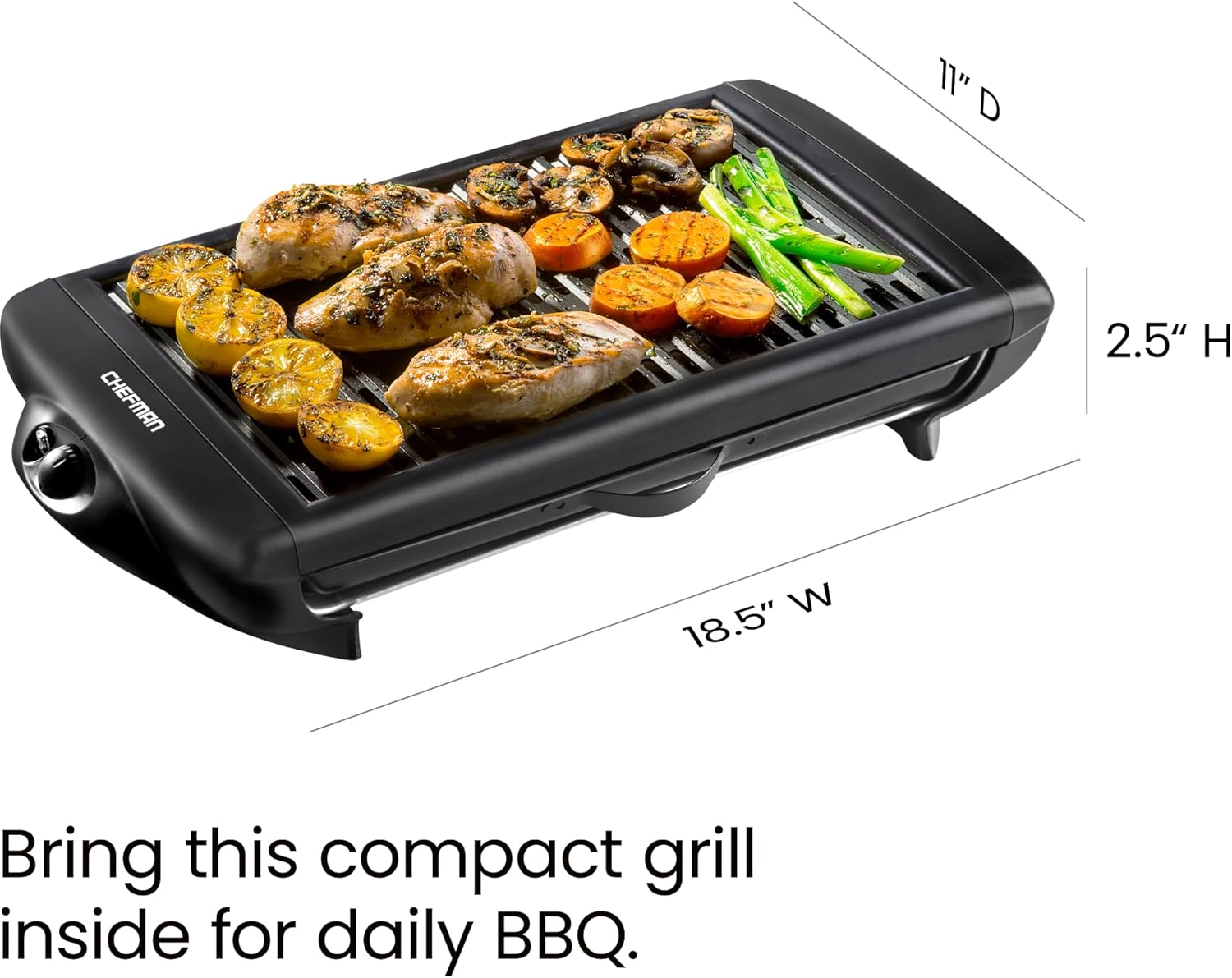 Chefman Electric Smokeless Indoor Grill with Adjustable Temperature Control and Non-Stick Cooking Surface - Dishwasher Safe, Black