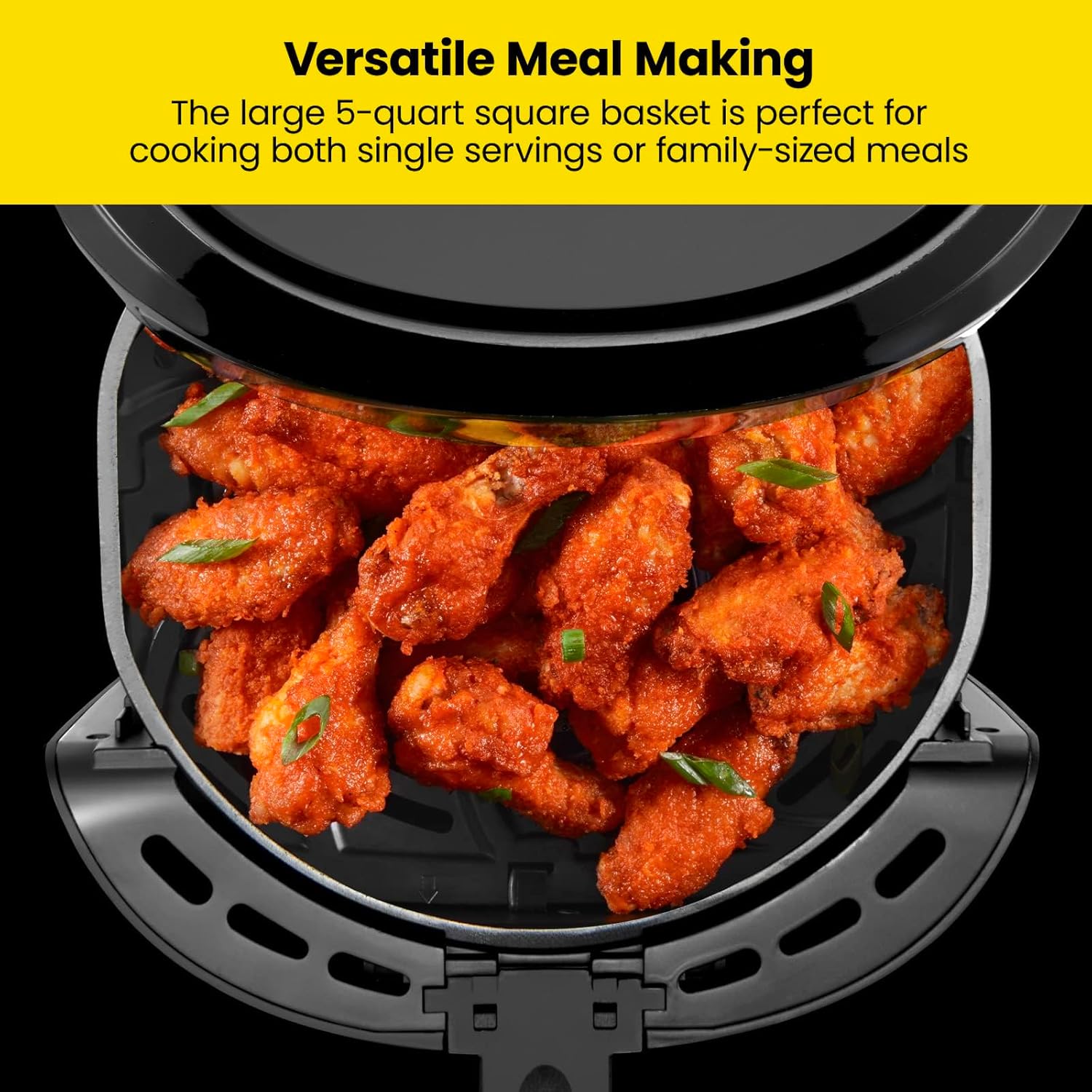 Chefman Large 5 Qt Family Size Digital Air Fryer with One Touch Control Presets for French Fries, Chicken, Meat, Fish - Nonstick, Dishwasher-Safe Parts, Automatic Shutoff - Black