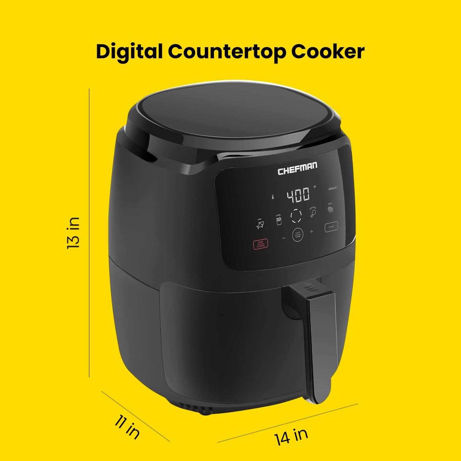 Chefman Large 5 Qt Family Size Digital Air Fryer with One Touch Control Presets for French Fries, Chicken, Meat, Fish - Nonstick, Dishwasher-Safe Parts, Automatic Shutoff - Black