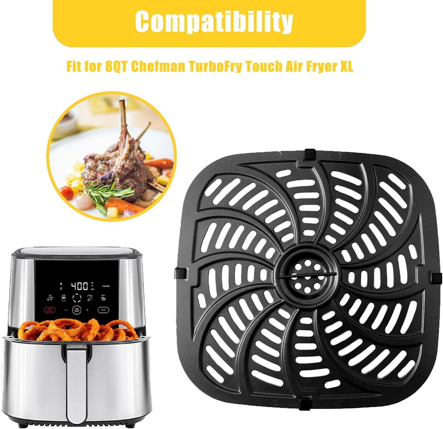 Chefman TurboFry Touch XL Air Fryer 8QT Crisping Plate - Nonstick Grill Pan Insert for Chefman Air Fryers - Dishwasher Safe