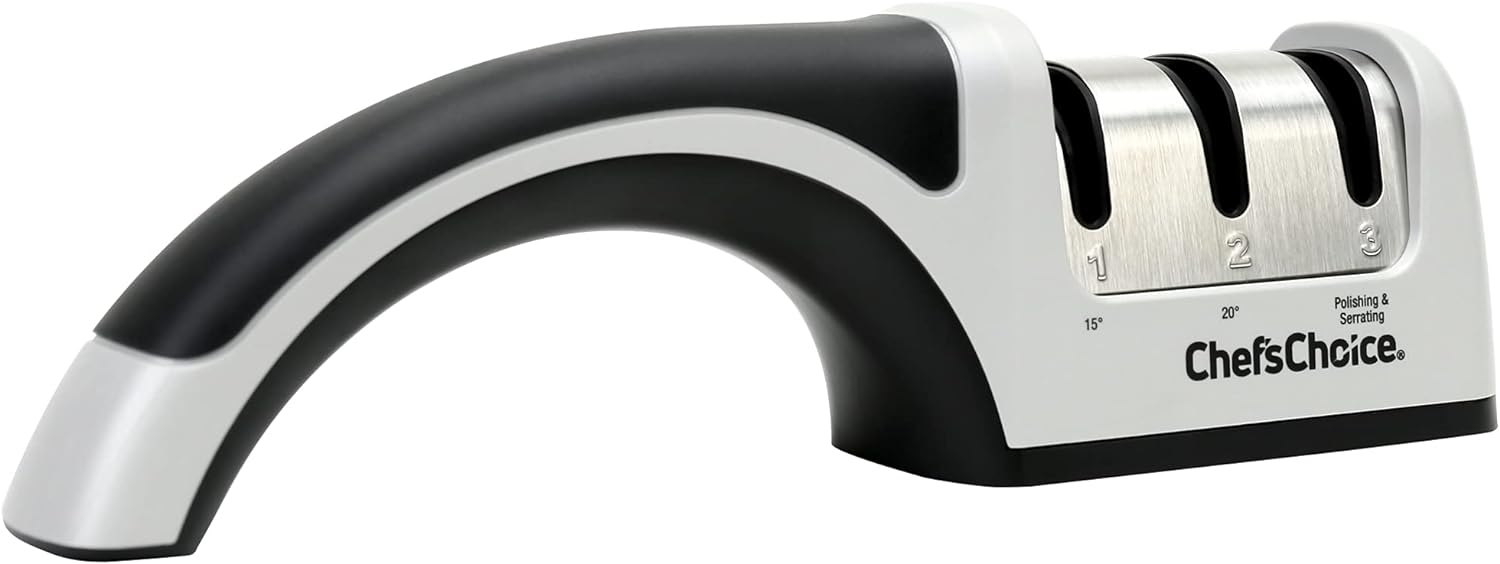 Chef'sChoice 4643 Manual Knife Sharpener: 2-Stage, 15 and 20-Degree Angles, Diamond Abrasives for Serrated and Straight Knives - Gray