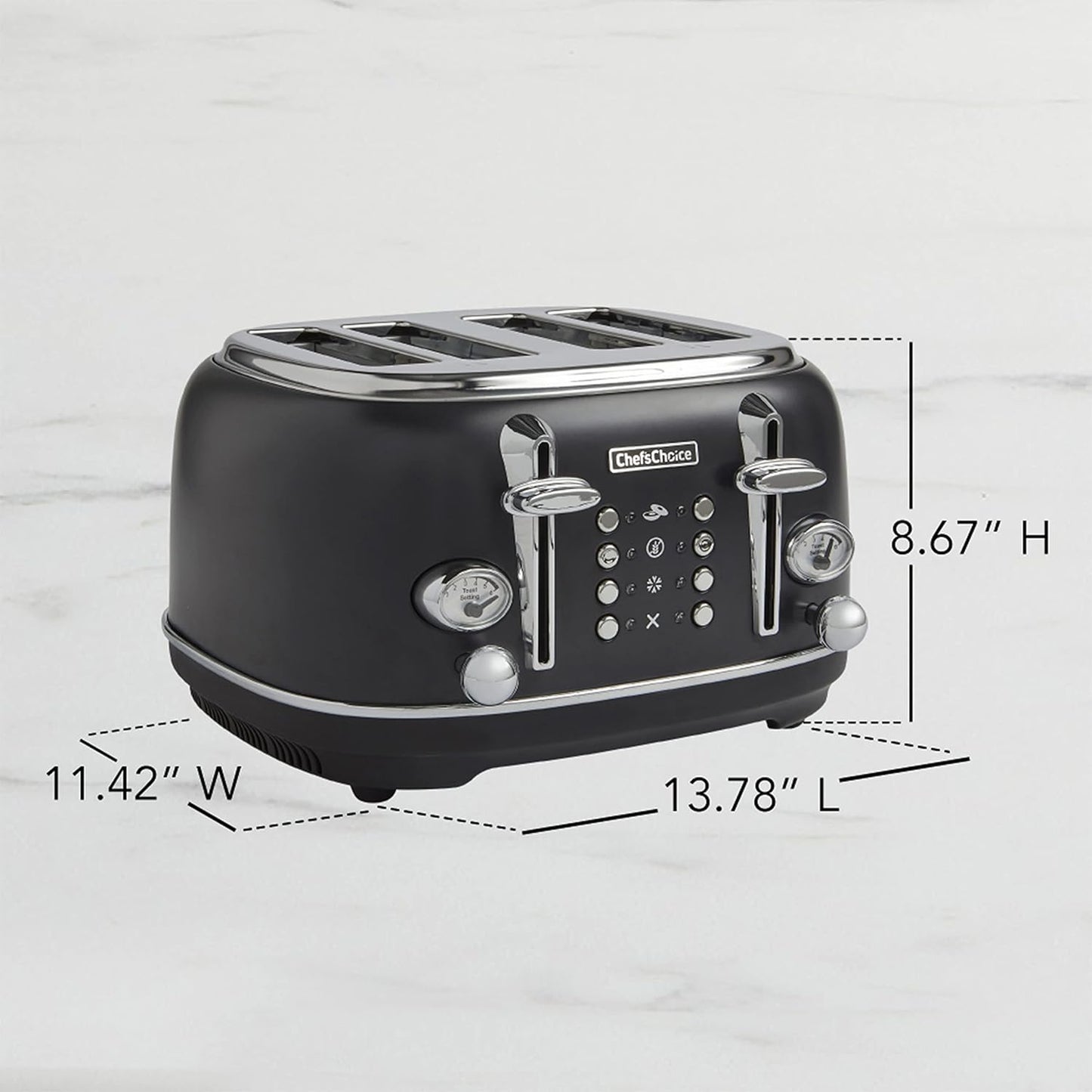 Chef'sChoice Gourmezza Stainless Steel 4-Slice Toaster with 5 Functions, 6 Shade Settings, 1500W - Black