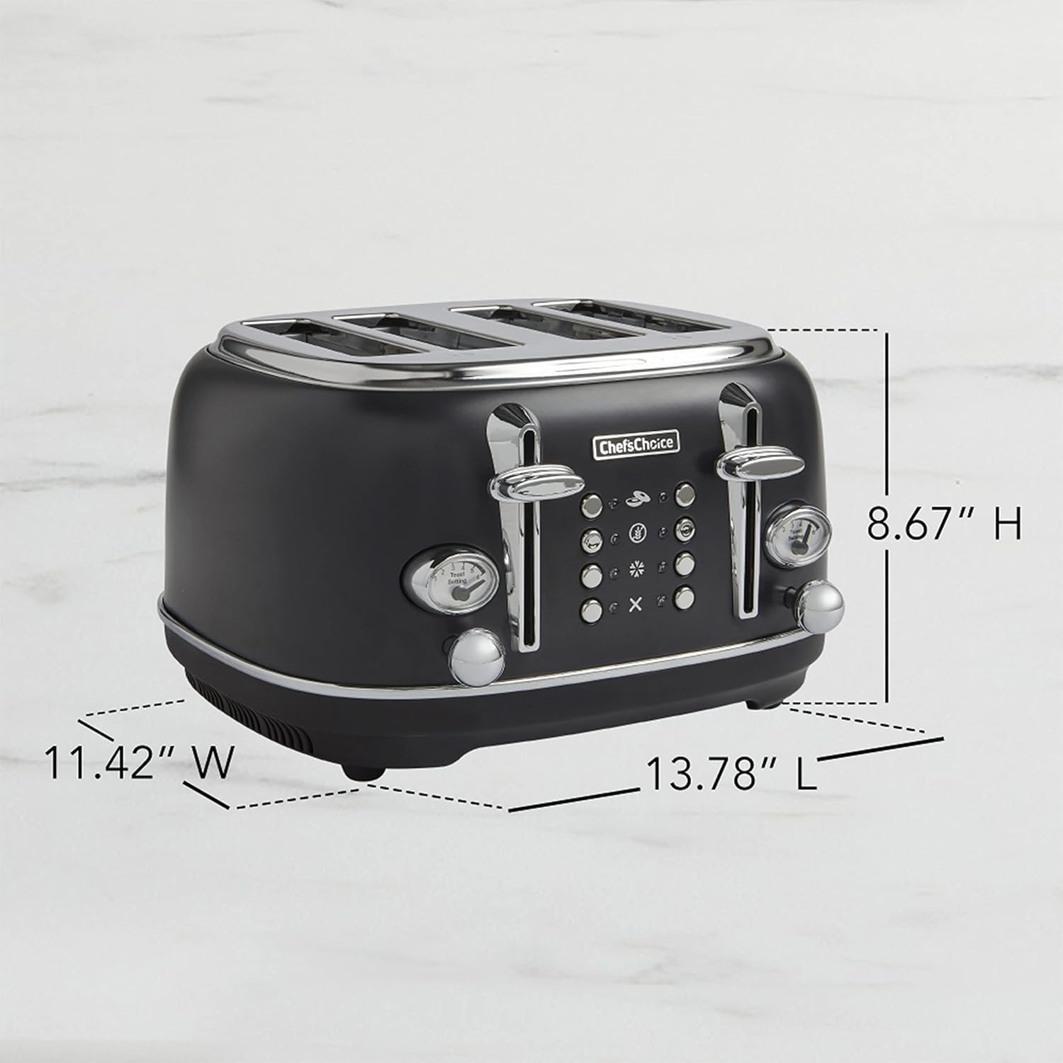 Chef'sChoice Gourmezza Stainless Steel 4-Slice Toaster with 5 Functions, 6 Shade Settings, 1500W - Black