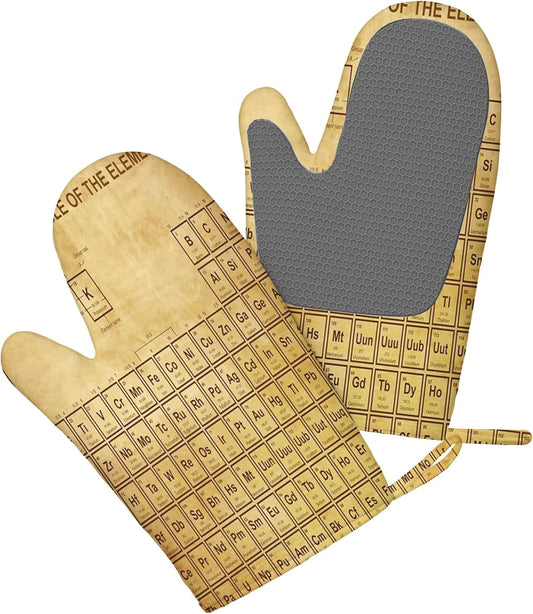 Chemistry Elements Silicone Oven Mitts - Heat Resistant, Slip Resistant, Hand Washable for Kitchen Cooking and Baking