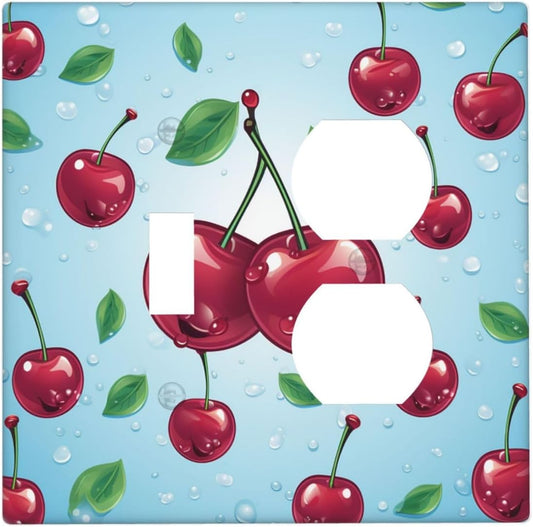 Cherry Wall Plate Decorative Light Switch Cover for Kitchen Bathroom Bedroom Office - Single 2 Toggle Gang Outlet Cover