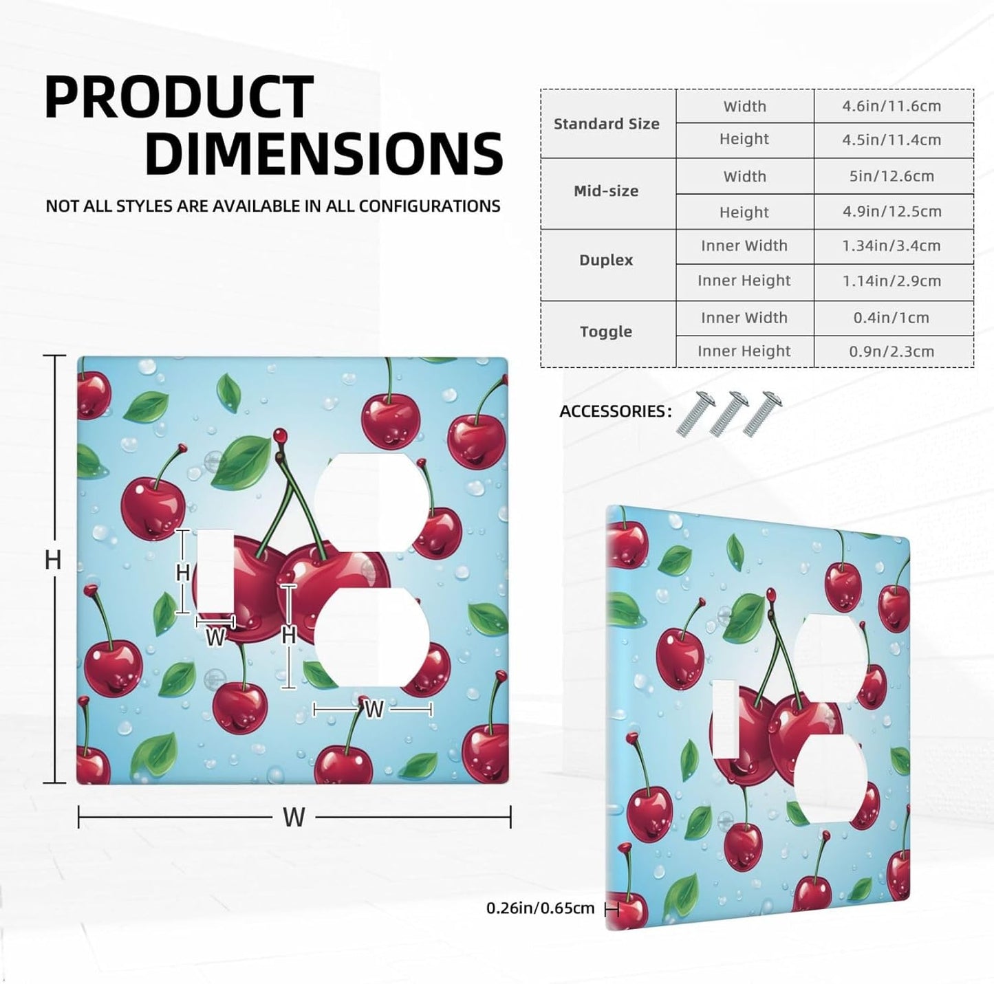 Cherry Wall Plate Decorative Light Switch Cover for Kitchen Bathroom Bedroom Office - Single 2 Toggle Gang Outlet Cover