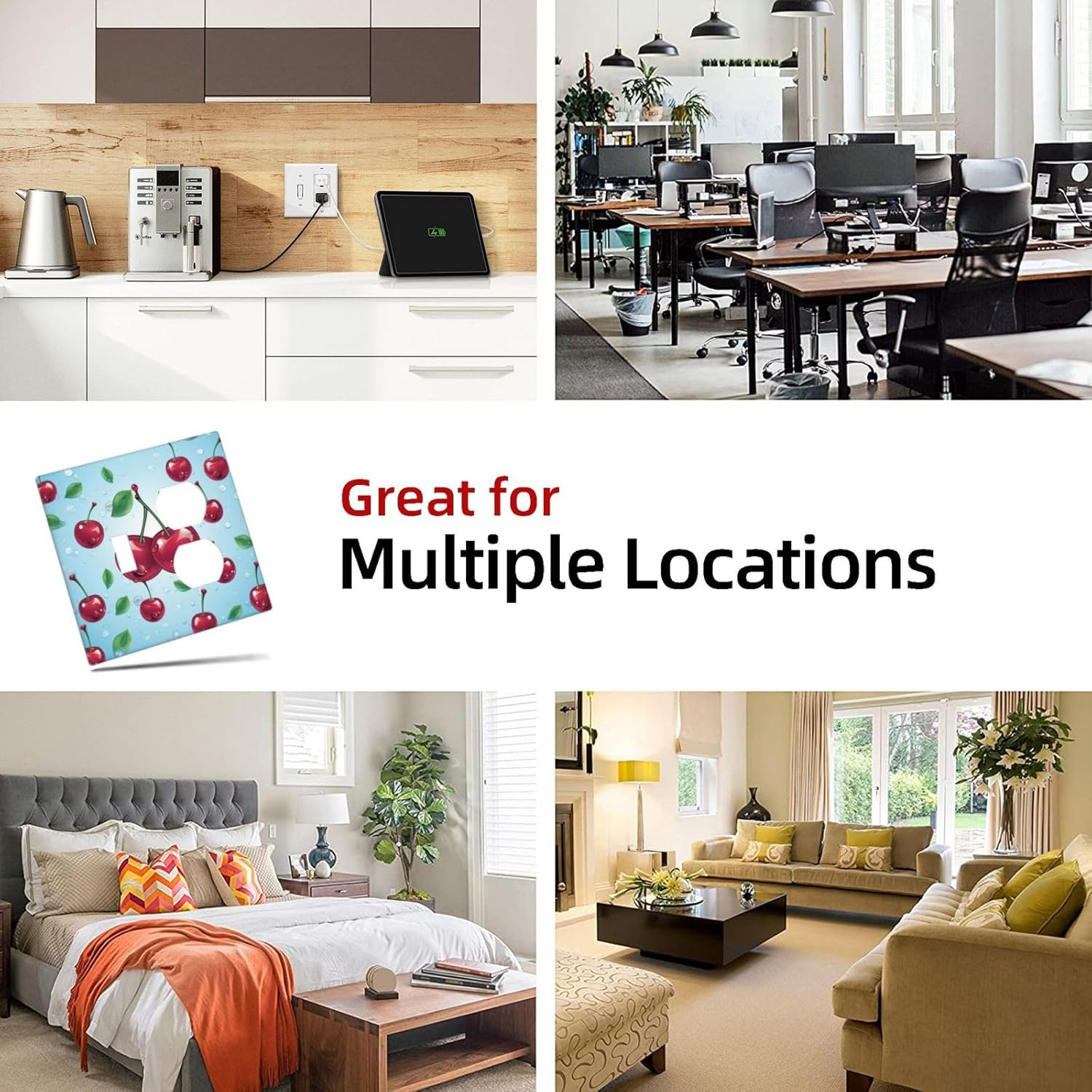 Cherry Wall Plate Decorative Light Switch Cover for Kitchen Bathroom Bedroom Office - Single 2 Toggle Gang Outlet Cover