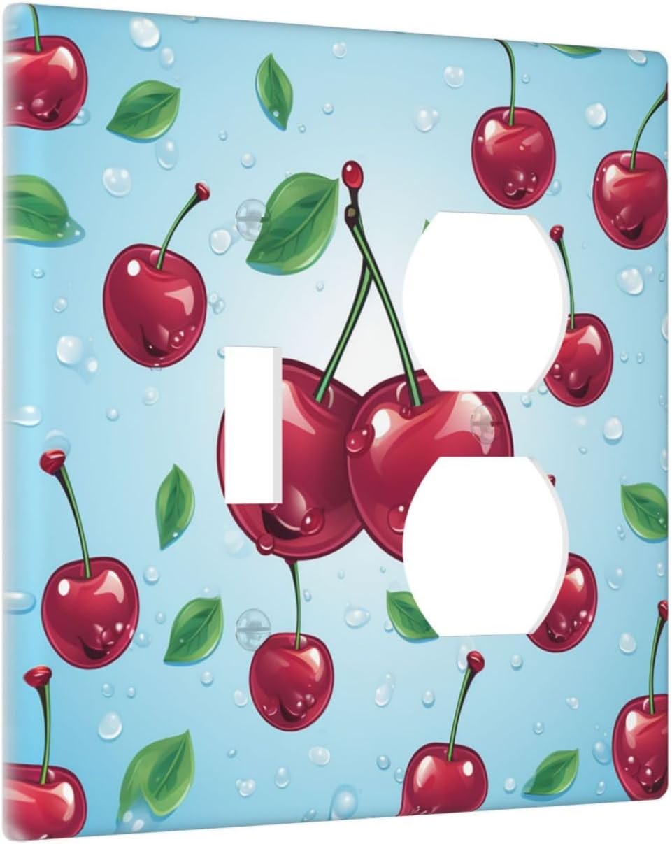 Cherry Wall Plate Decorative Light Switch Cover for Kitchen Bathroom Bedroom Office - Single 2 Toggle Gang Outlet Cover