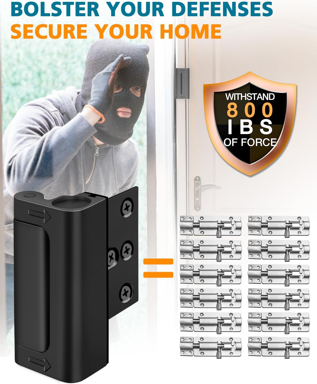 Child Proof Door Lock for Front Door - High Security Door Reinforcement Lock for Kids Safety - Withstands 800 lbs - Top Flip Latch for Inward Swinging Doors