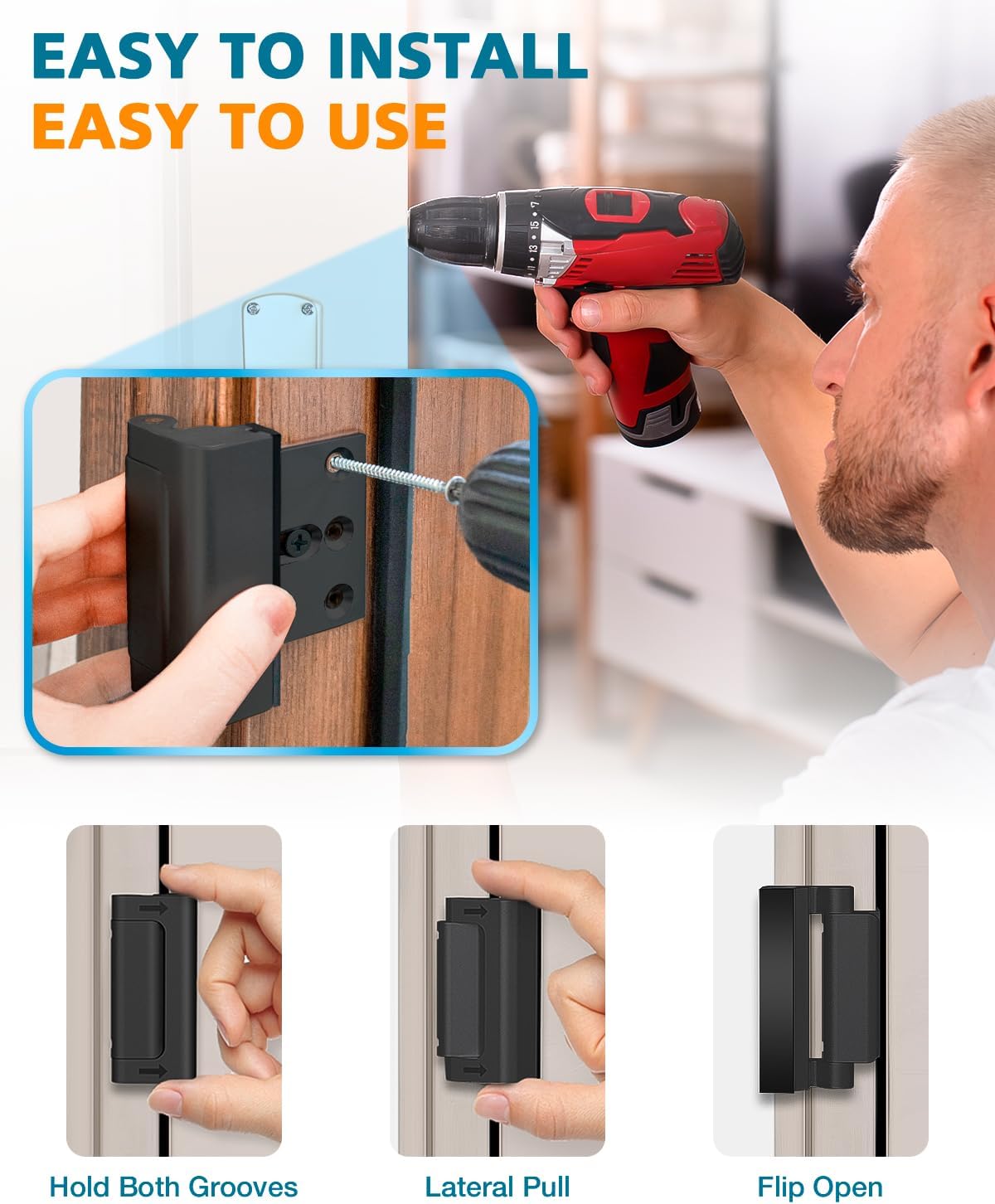 Child Proof Door Lock for Front Door - High Security Door Reinforcement Lock for Kids Safety - Withstands 800 lbs - Top Flip Latch for Inward Swinging Doors