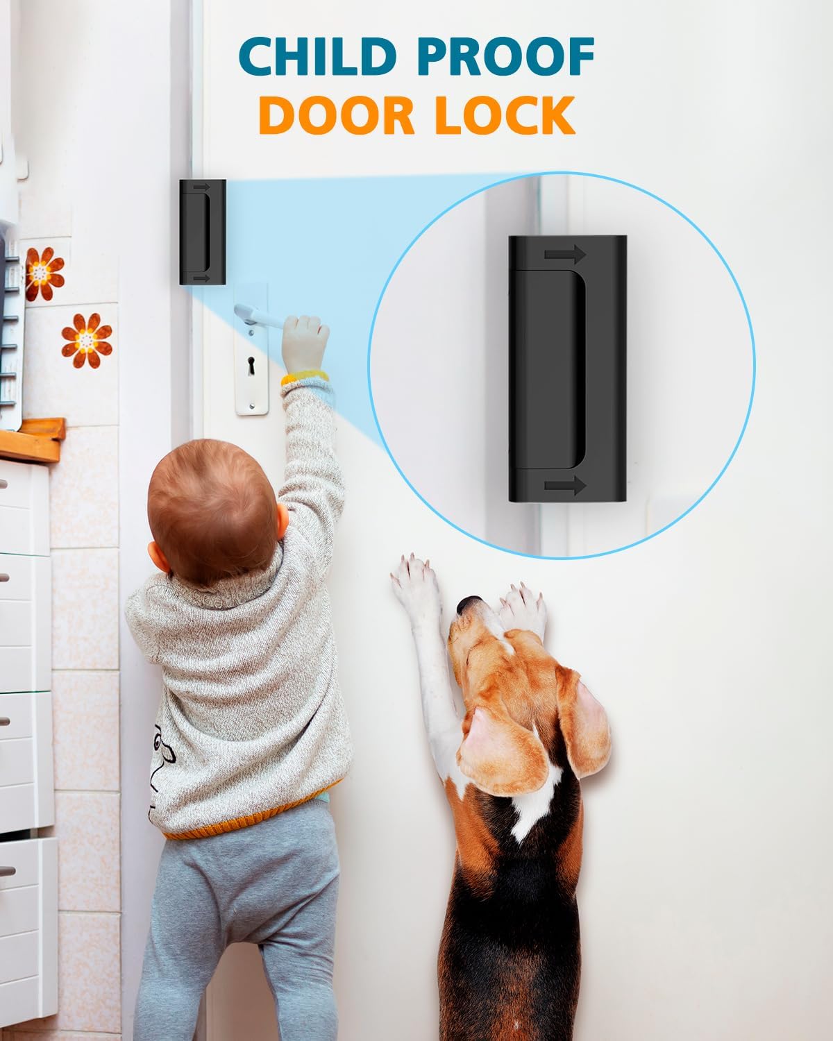 Child Proof Door Lock for Front Door - High Security Door Reinforcement Lock for Kids Safety - Withstands 800 lbs - Top Flip Latch for Inward Swinging Doors