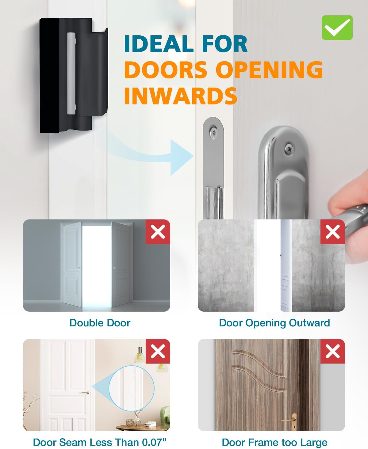 Child Proof Door Lock for Front Door - High Security Door Reinforcement Lock for Kids Safety - Withstands 800 lbs - Top Flip Latch for Inward Swinging Doors