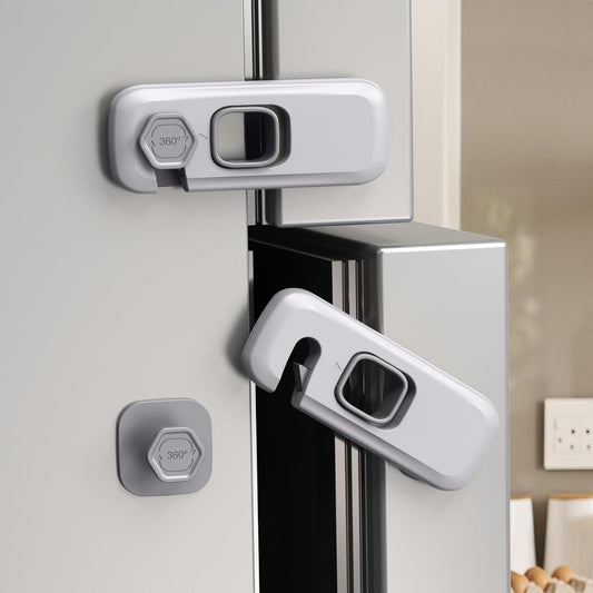 Child Proof Refrigerator Locks 5 Pack with Adhesive Pads - Grey, for Doors, RV, Oven, Cabinets - Updated Safety Locks for Kids