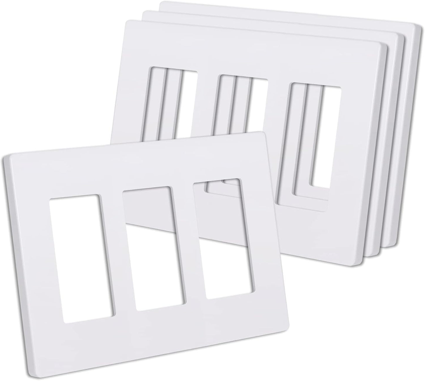 Child Safe Matte White 3-Gang Screwless Wall Plates, 4 Pack, Standard Size 4.68” X 6.54”, Scratch and Impact Resistant