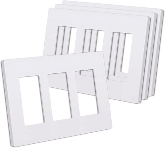 Child Safe Matte White 3-Gang Screwless Wall Plates, 4 Pack, Standard Size 4.68” X 6.54”, Scratch and Impact Resistant