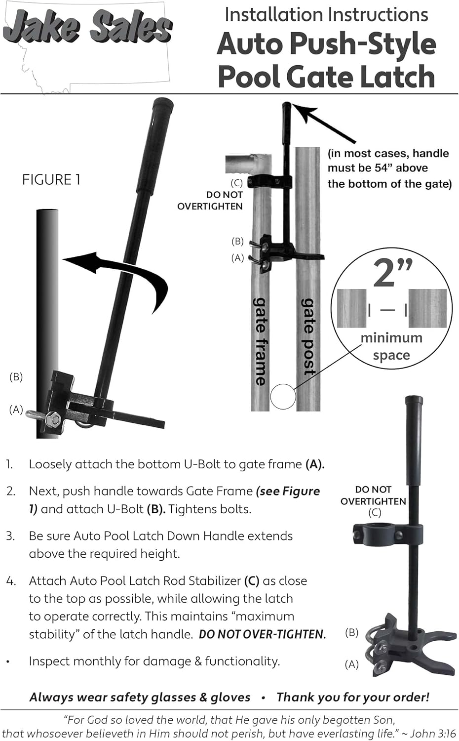 Child Safety Push Style Pool Gate Latch for 1-3/8" Gate Frames and 2-3/8" Gate Posts