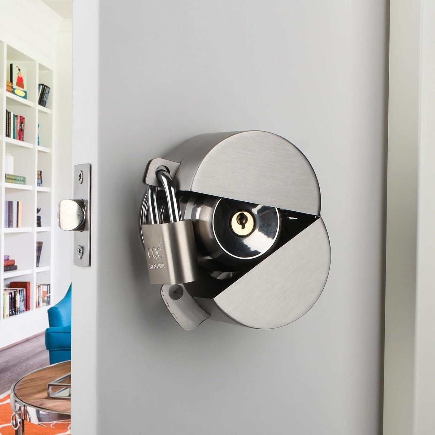 Childproof Door Handle Lock Out Device with Padlock - Stainless Steel Cover to Prevent Turning and Operating Door Knob