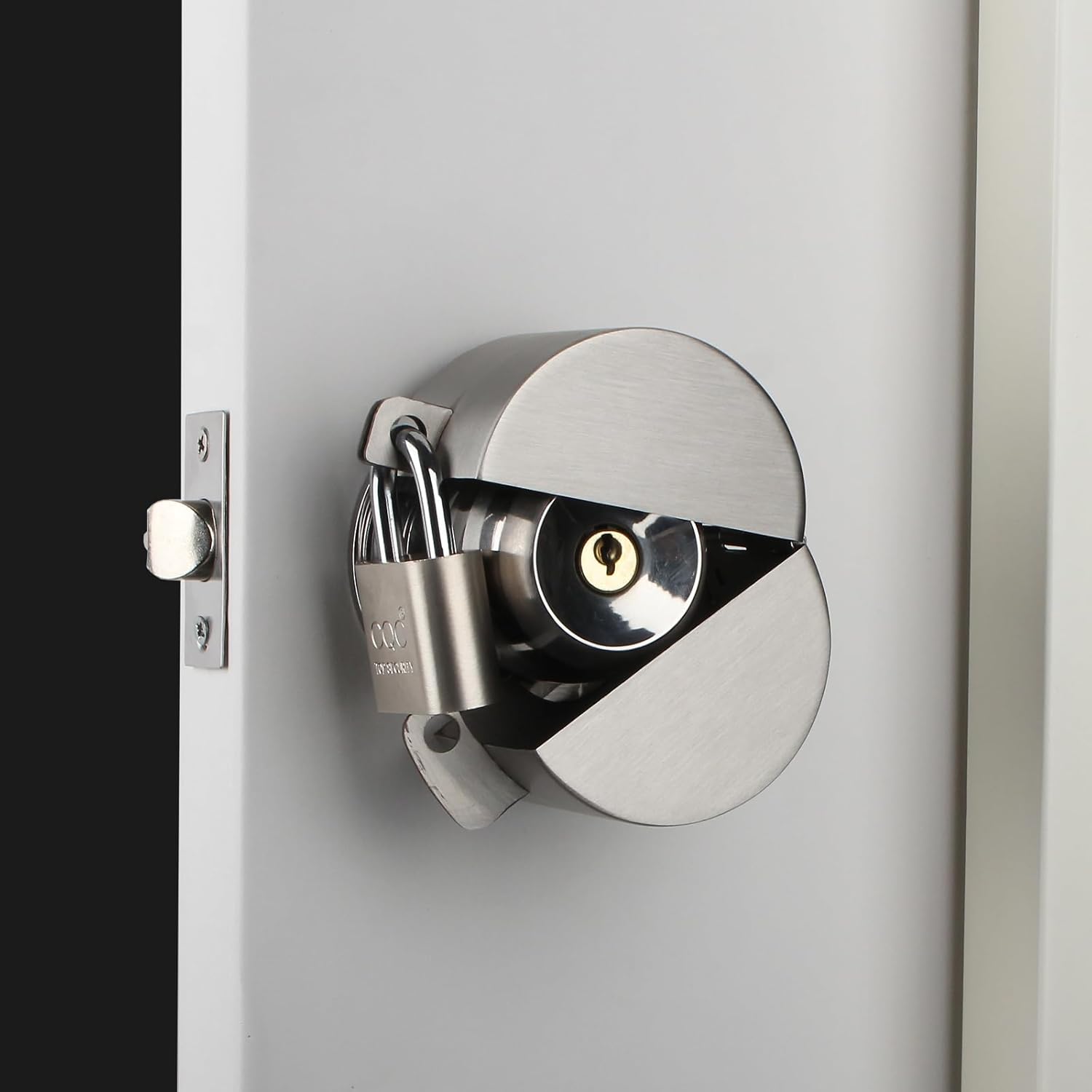 Childproof Door Handle Lock Out Device with Padlock - Stainless Steel Cover to Prevent Turning and Operating Door Knob