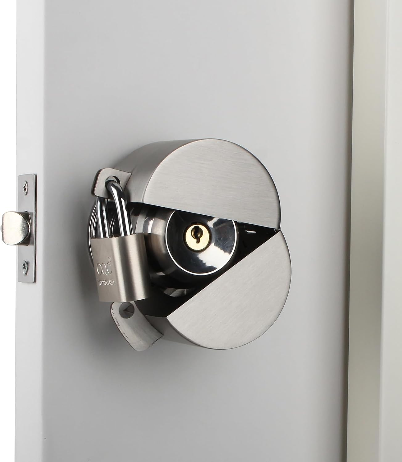 Childproof Door Handle Lock Out Device with Padlock - Stainless Steel Cover to Prevent Turning and Operating Door Knob