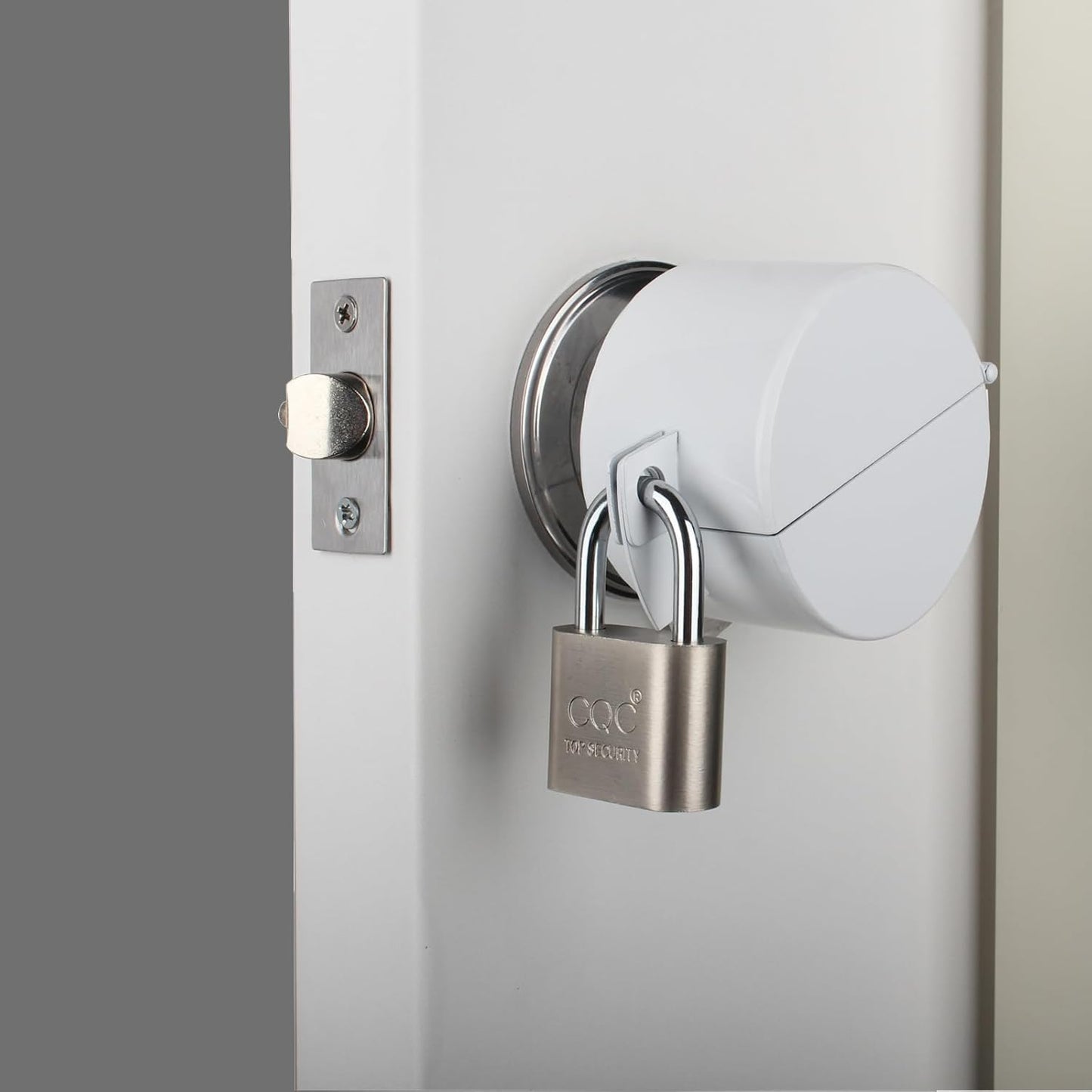 Childproof Door Handle/Knob Lock Out Device - Metallic White Cover to Disable Doorknob/Faucet/Valve - Prevents Turning and Operating - Includes Padlock for Security