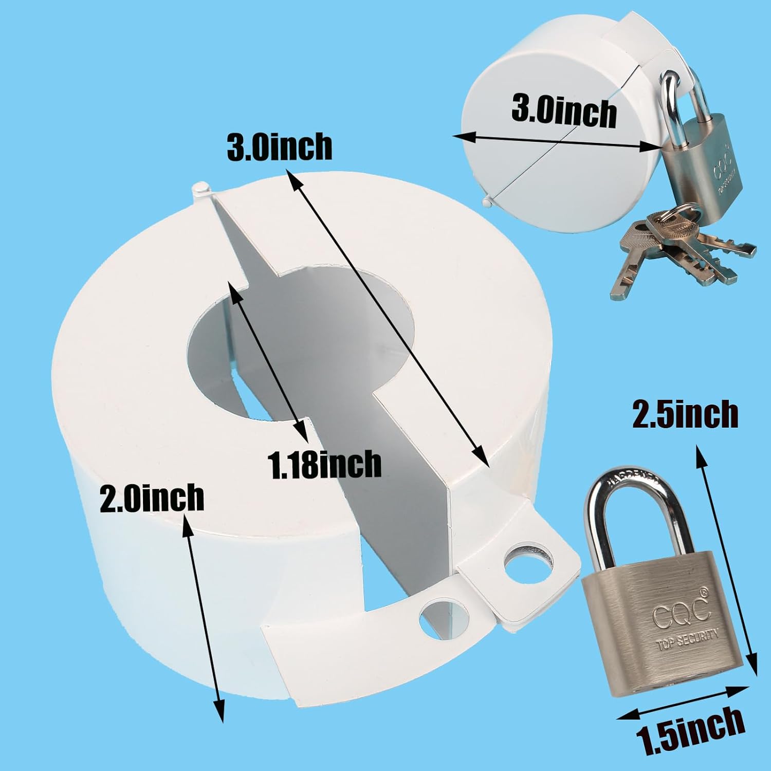 Childproof Door Handle/Knob Lock Out Device - Metallic White Cover to Disable Doorknob/Faucet/Valve - Prevents Turning and Operating - Includes Padlock for Security