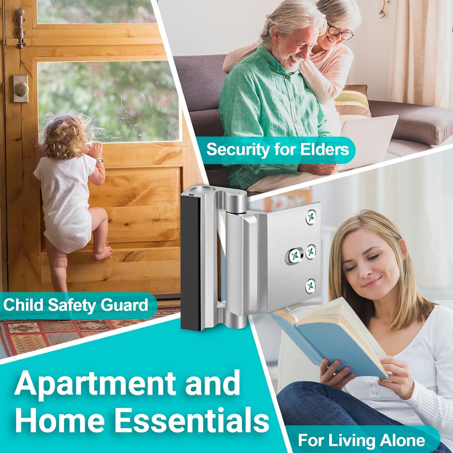 Childproof Front Door Security Lock - High Strength Door Reinforcement Lock for Kids Safety - CRANACH Home Security Door Latch - Withstands 800lbs - Flip Door Guardian for Inward Swinging Doors