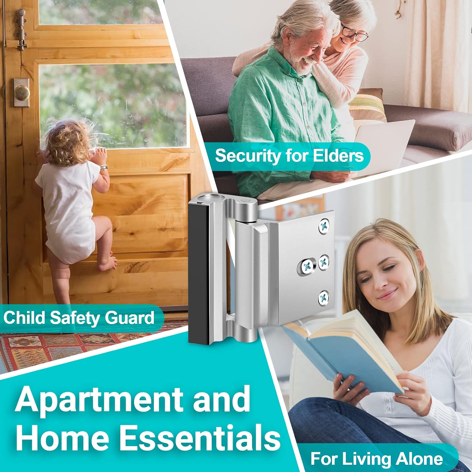 Childproof Front Door Security Lock - High Strength Door Reinforcement Lock for Kids Safety - CRANACH Home Security Door Latch - Withstands 800lbs - Flip Door Guardian for Inward Swinging Doors