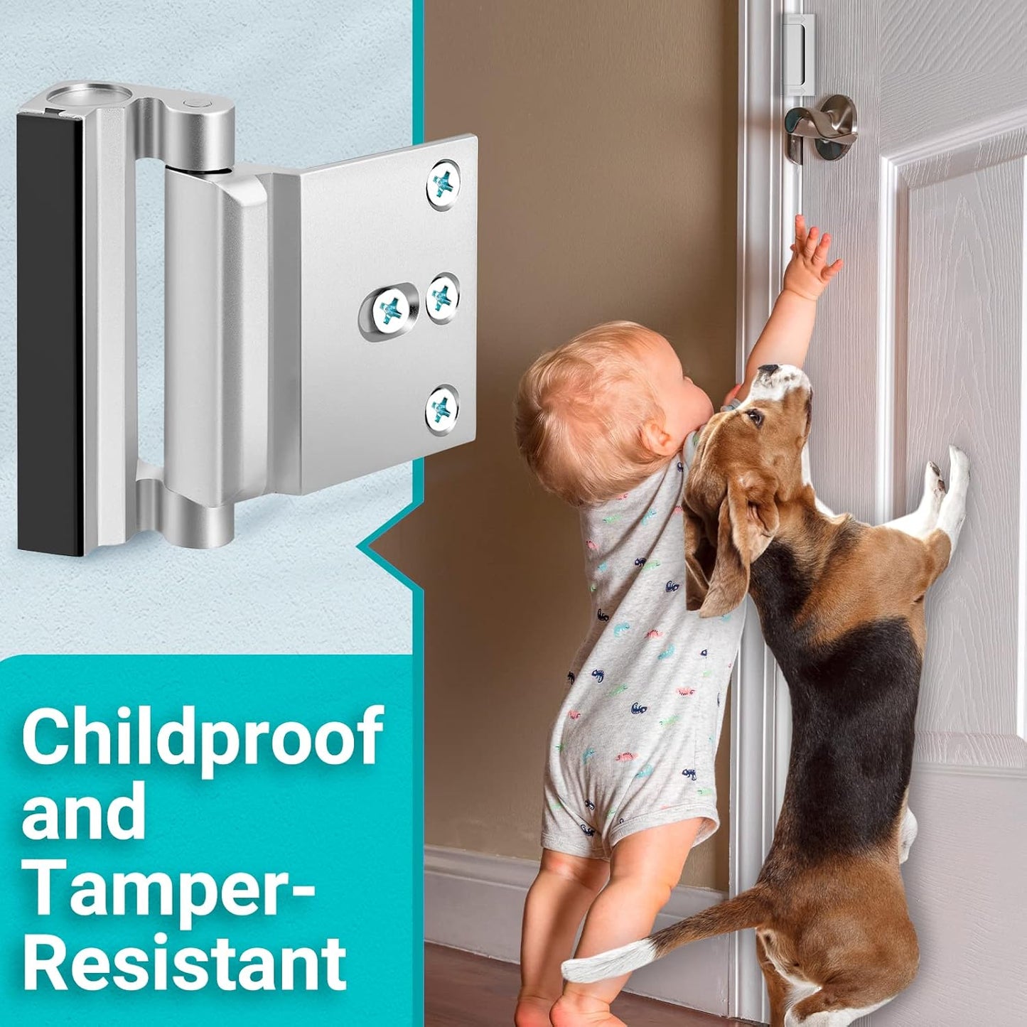 Childproof Front Door Security Lock - High Strength Door Reinforcement Lock for Kids Safety - CRANACH Home Security Door Latch - Withstands 800lbs - Flip Door Guardian for Inward Swinging Doors