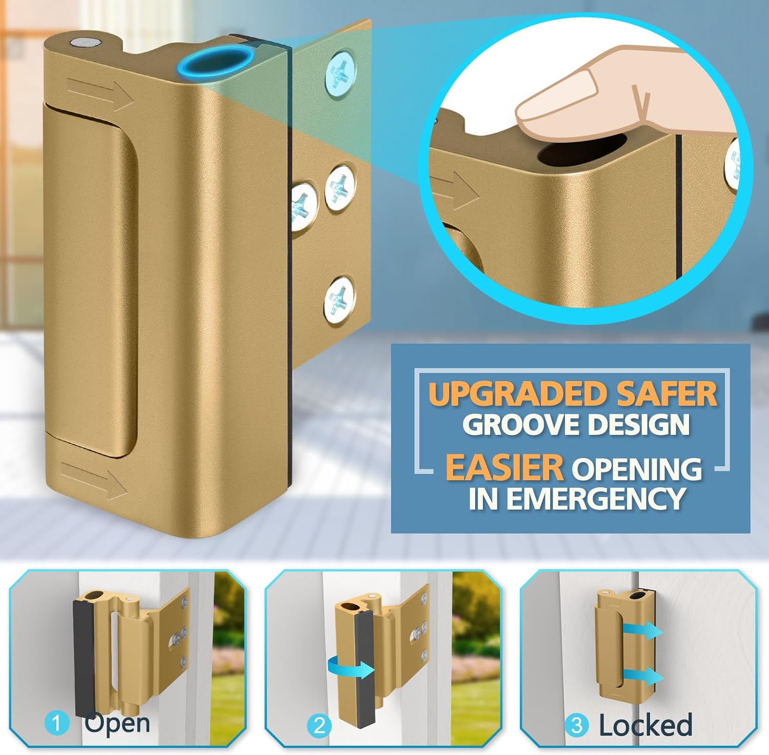 Childproof Home Security Door Lock for Top Front Doors - Reinforcement Latch with 800lbs Strength - Swing Inward Metal Night Locks