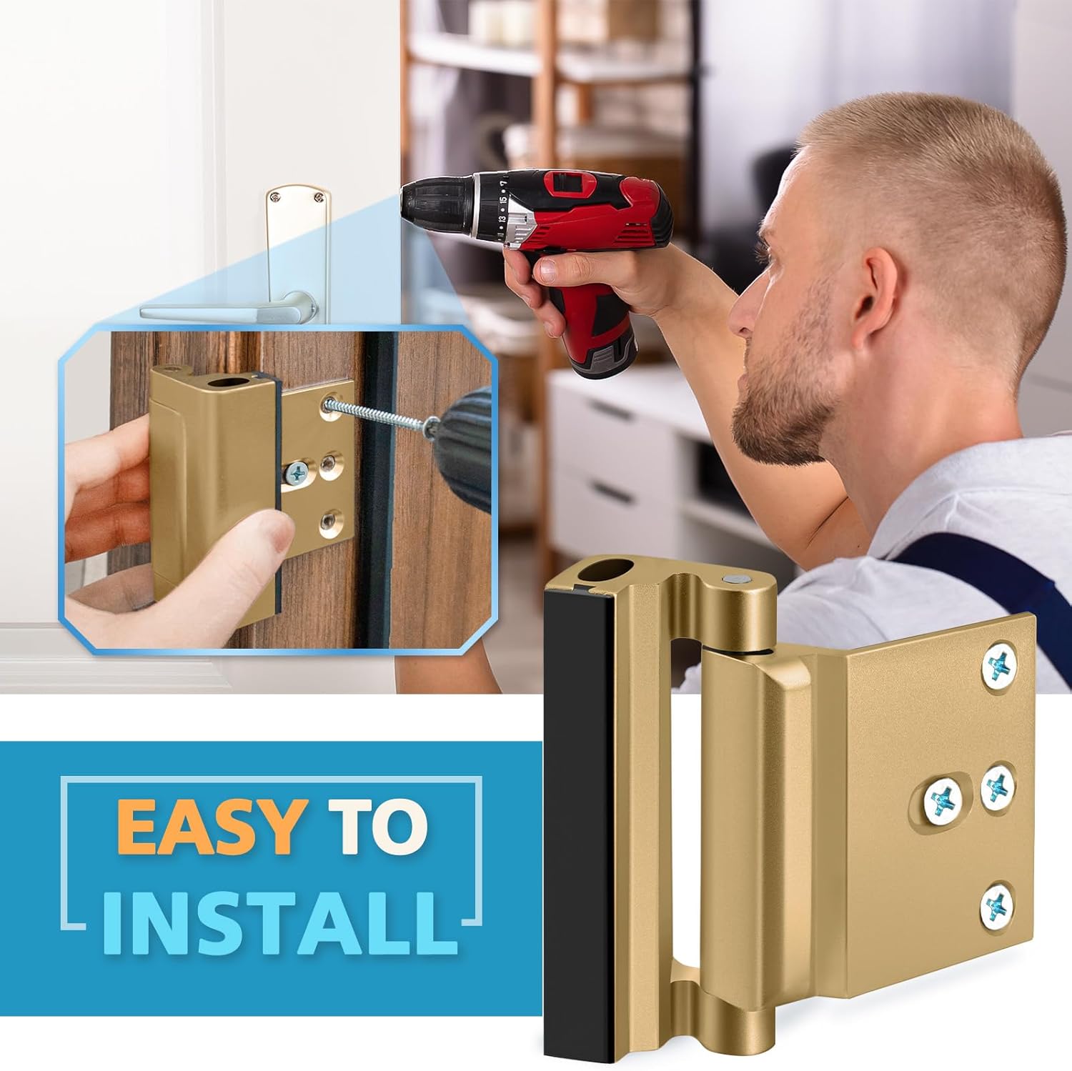 Childproof Home Security Door Lock for Top Front Doors - Reinforcement Latch with 800lbs Strength - Swing Inward Metal Night Locks