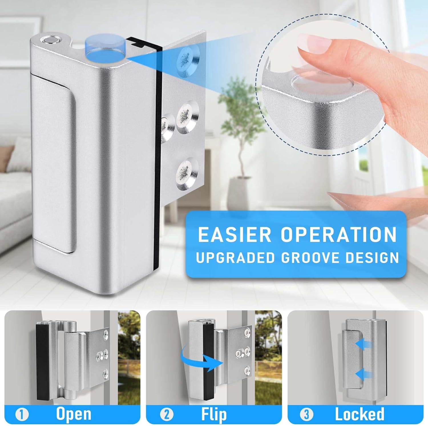 Childproof Home Security Door Reinforcement Lock with Padlock Hole - 3.5mm Aluminum Alloy Flip Gate Latch for Outdoor Fence, Barn, Shed