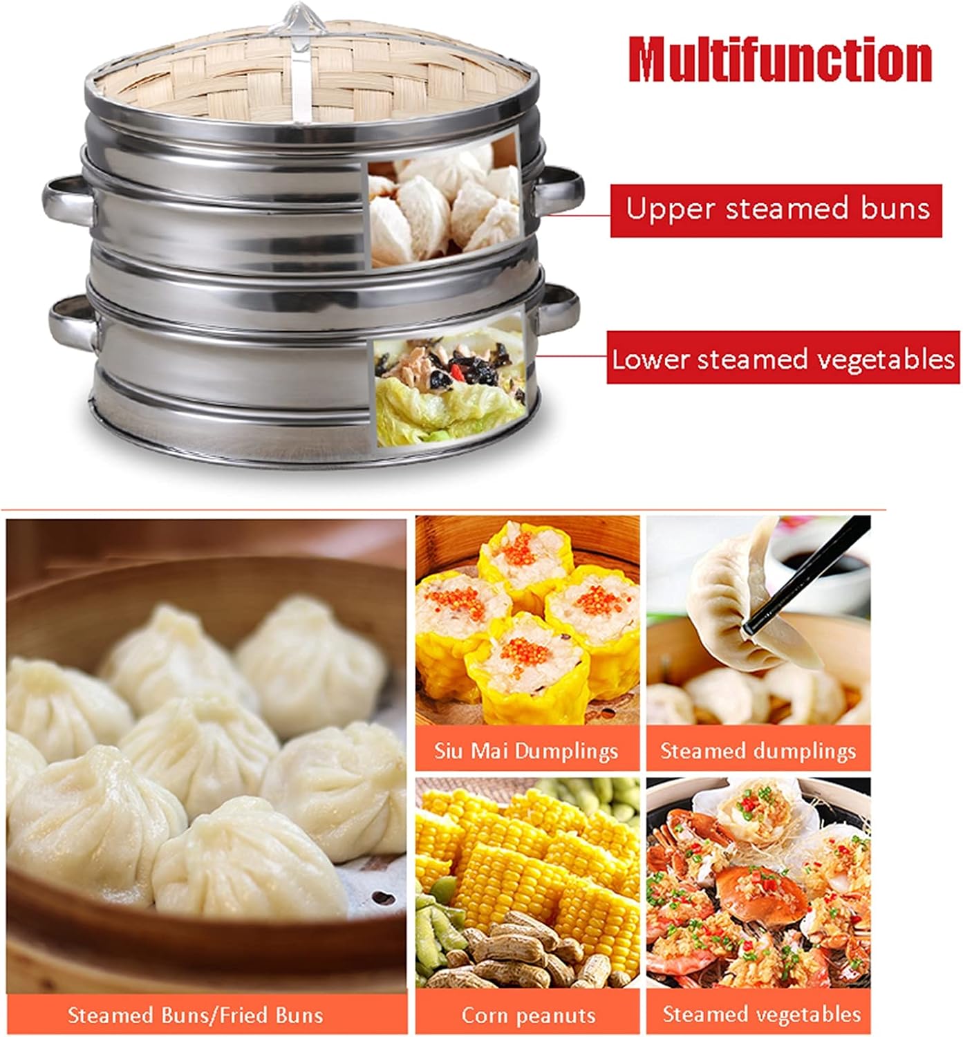 Chinese LTLWSH Steamed Seiro Basket Set for Healthy Cooking, 7.1 inches (18 cm) - Fluffy and Delicious Steamed Meals