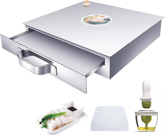 Chinese Rice Noodle Roll Steamer with Extra Tray - 304 Stainless Steel Square Tier for Guangdong Recipes - Tier 1 Cookware