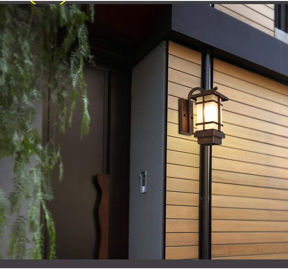 Chinese Style Outdoor Waterproof Glass Wall Lamp with European Metal Design - Ideal for Villa Exteriors, American Atmosphere in Living Rooms, Terraces, and Courtyards - E27 Wall Light
