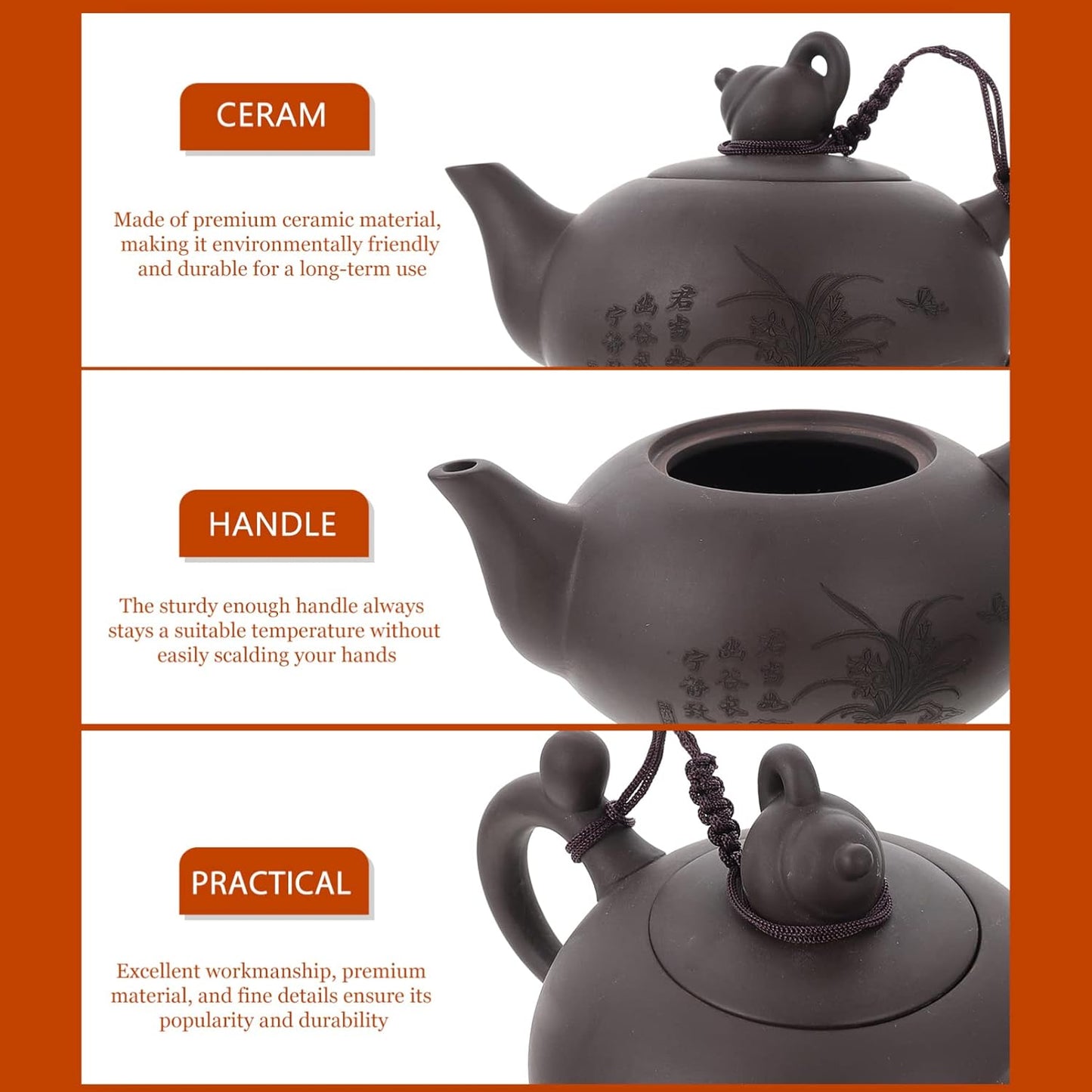 Chinese Yixing Purple Clay Teapot - Traditional Zisha Clay Kettle for Loose Puer Tea - VOSAREA Gongfu Cha Pot