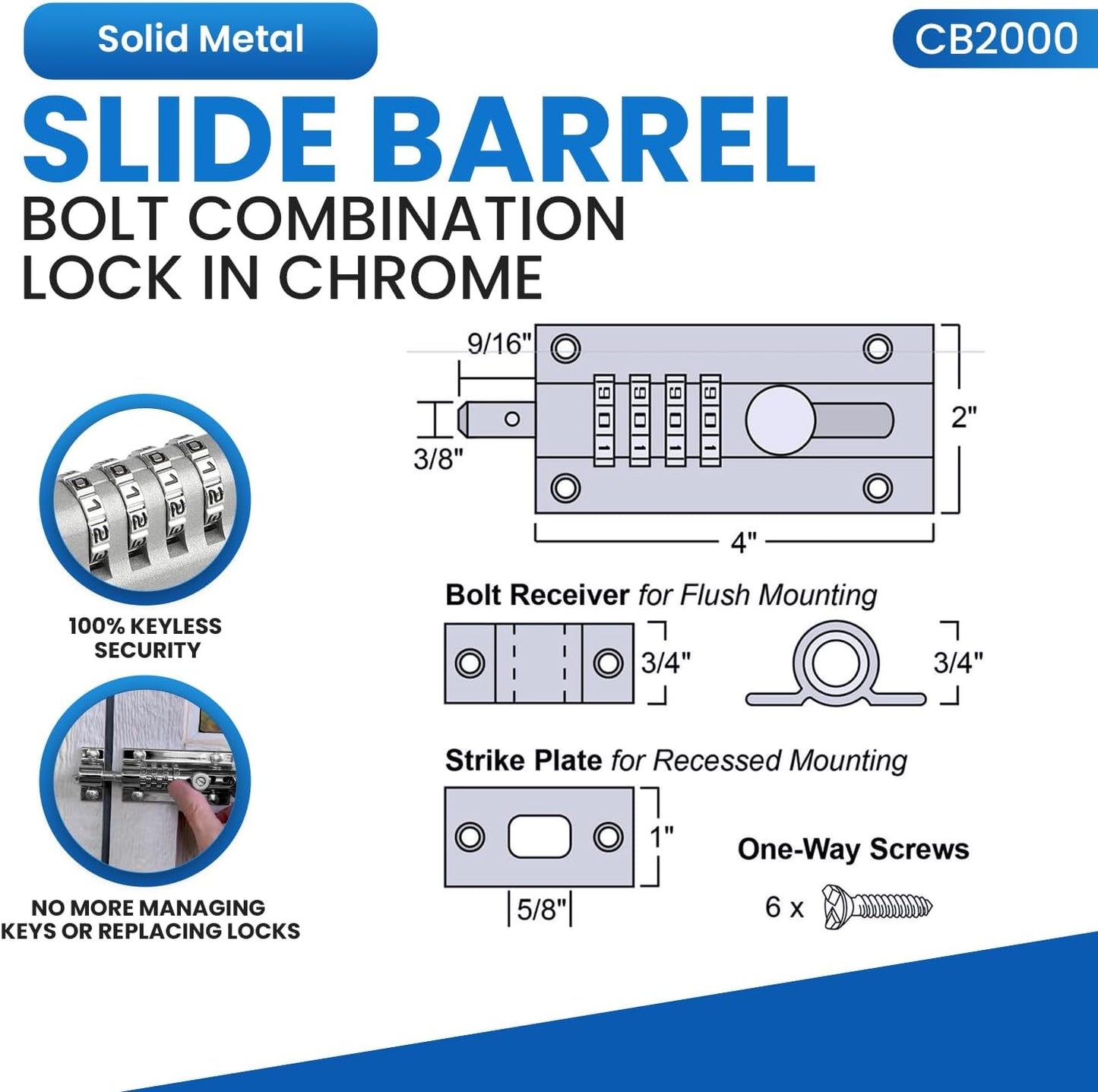 Chrome Combi-Bolt CB2000-CHR Sliding Lock for Enhanced Security