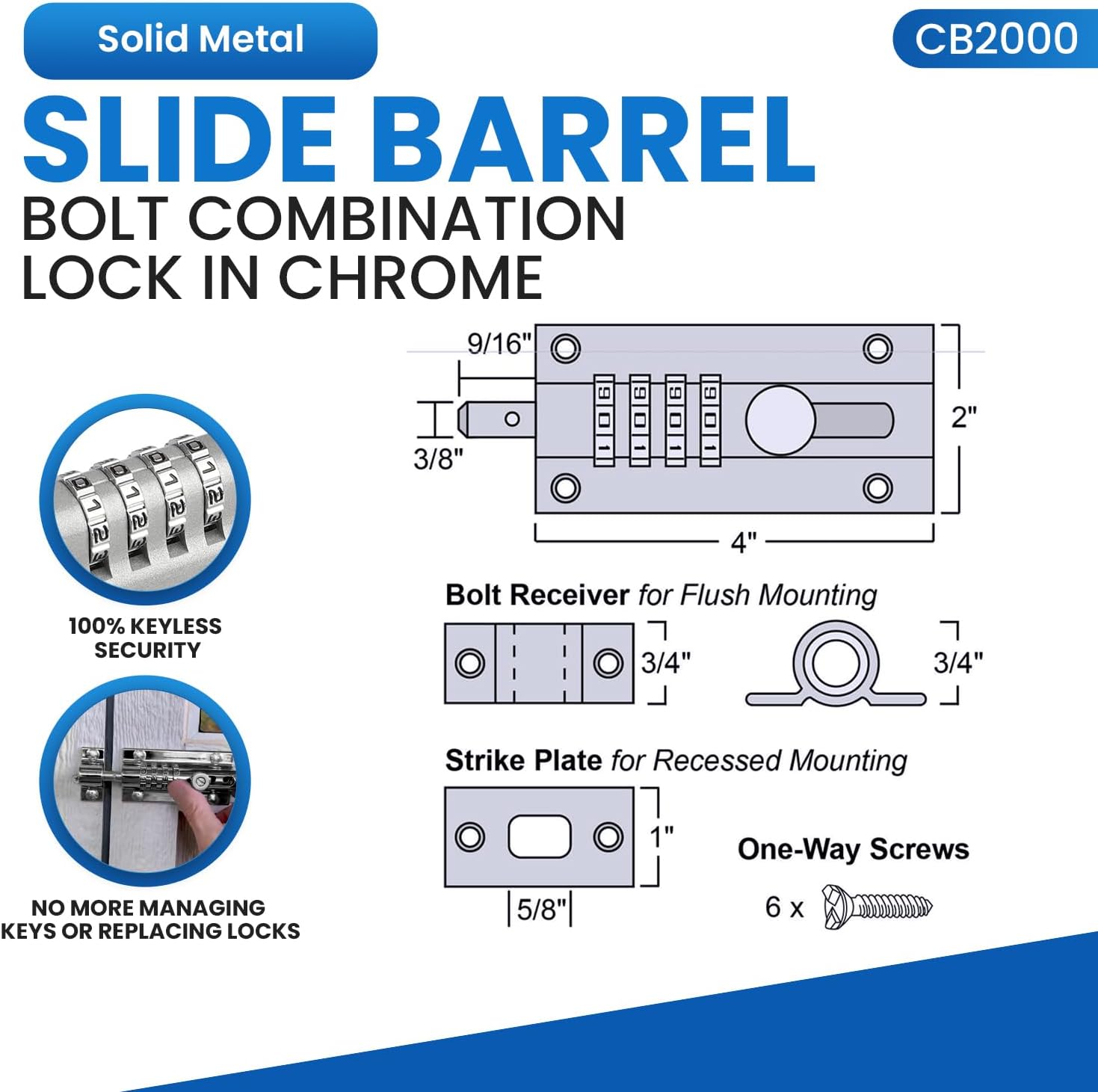 Chrome Combi-Bolt CB2000-CHR Sliding Lock for Enhanced Security