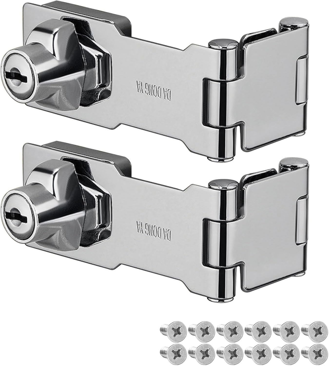 Chrome Finish 90/180 Degree Keyed Hasp Locks for Cabinets and Doors - Set of 2