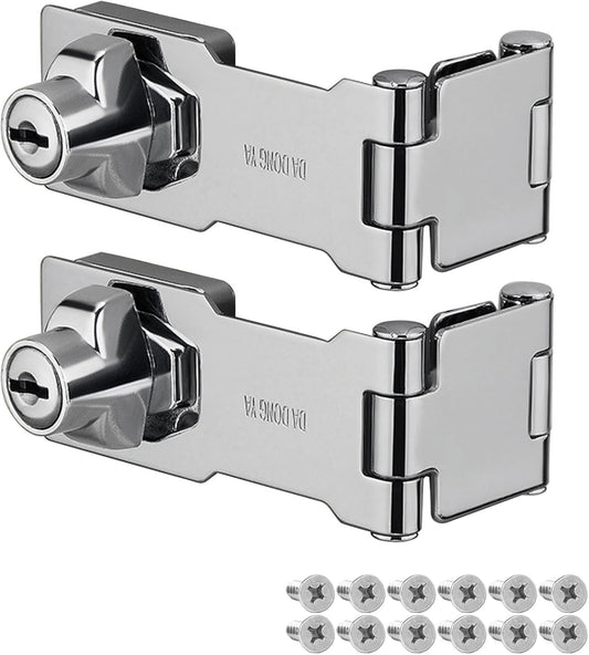 Chrome Finish 90/180 Degree Keyed Hasp Locks for Cabinets and Doors - Set of 2