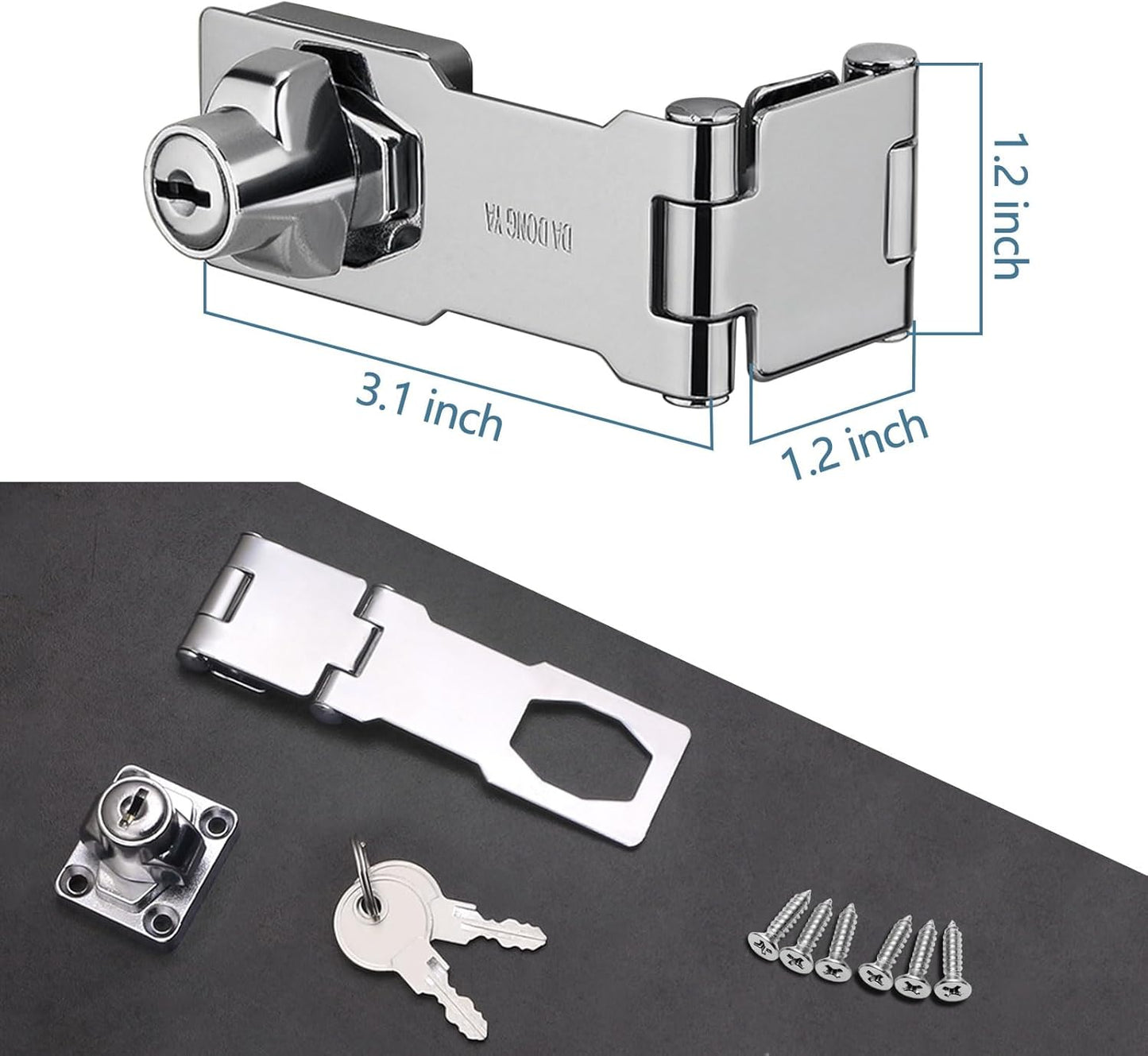 Chrome Finish 90/180 Degree Keyed Hasp Locks for Cabinets and Doors - Set of 2